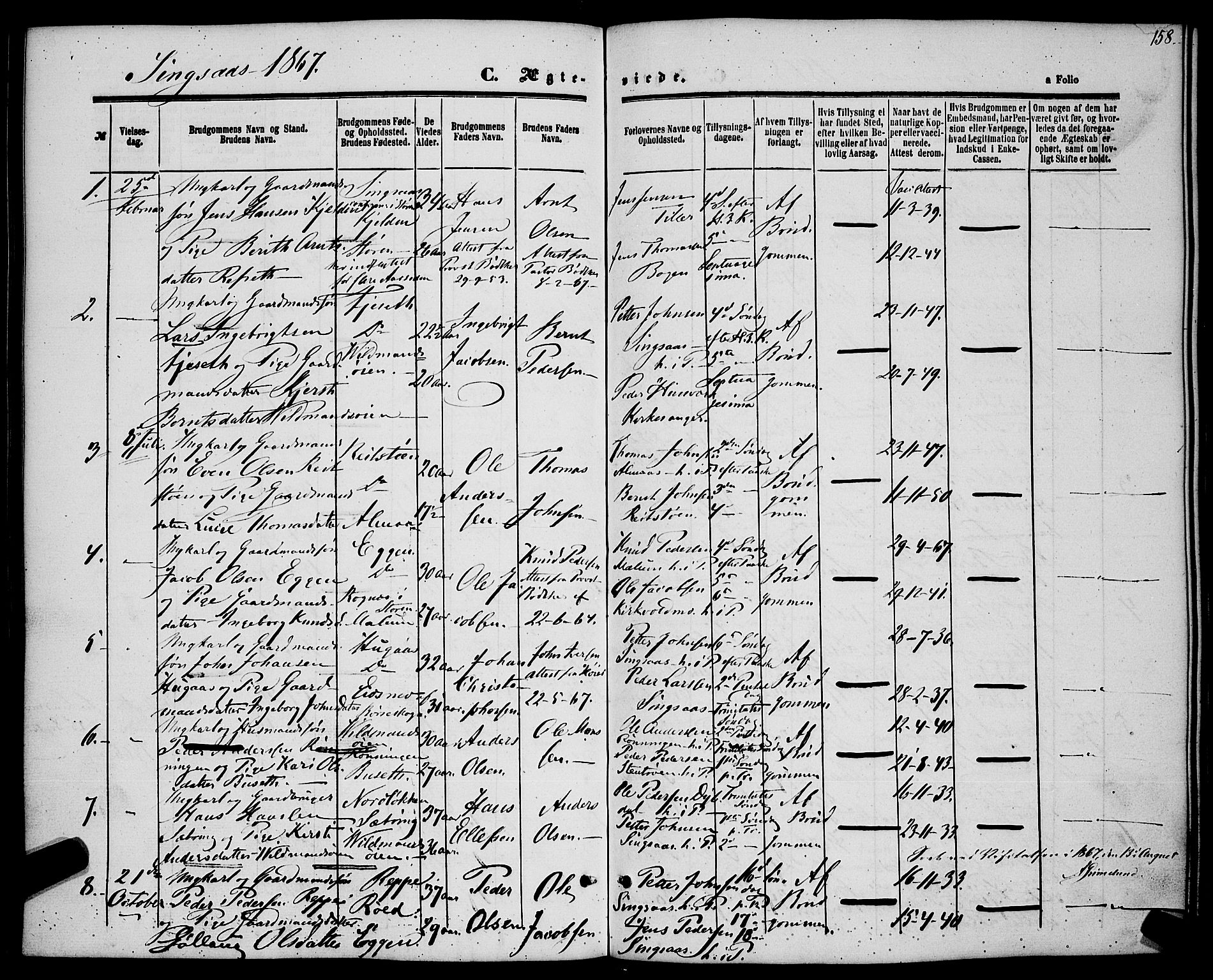 Ministerialprotokoller, klokkerbøker og fødselsregistre - Sør-Trøndelag, SAT/A-1456/685/L0967: Parish register (official) no. 685A07 /2, 1860-1869, p. 158