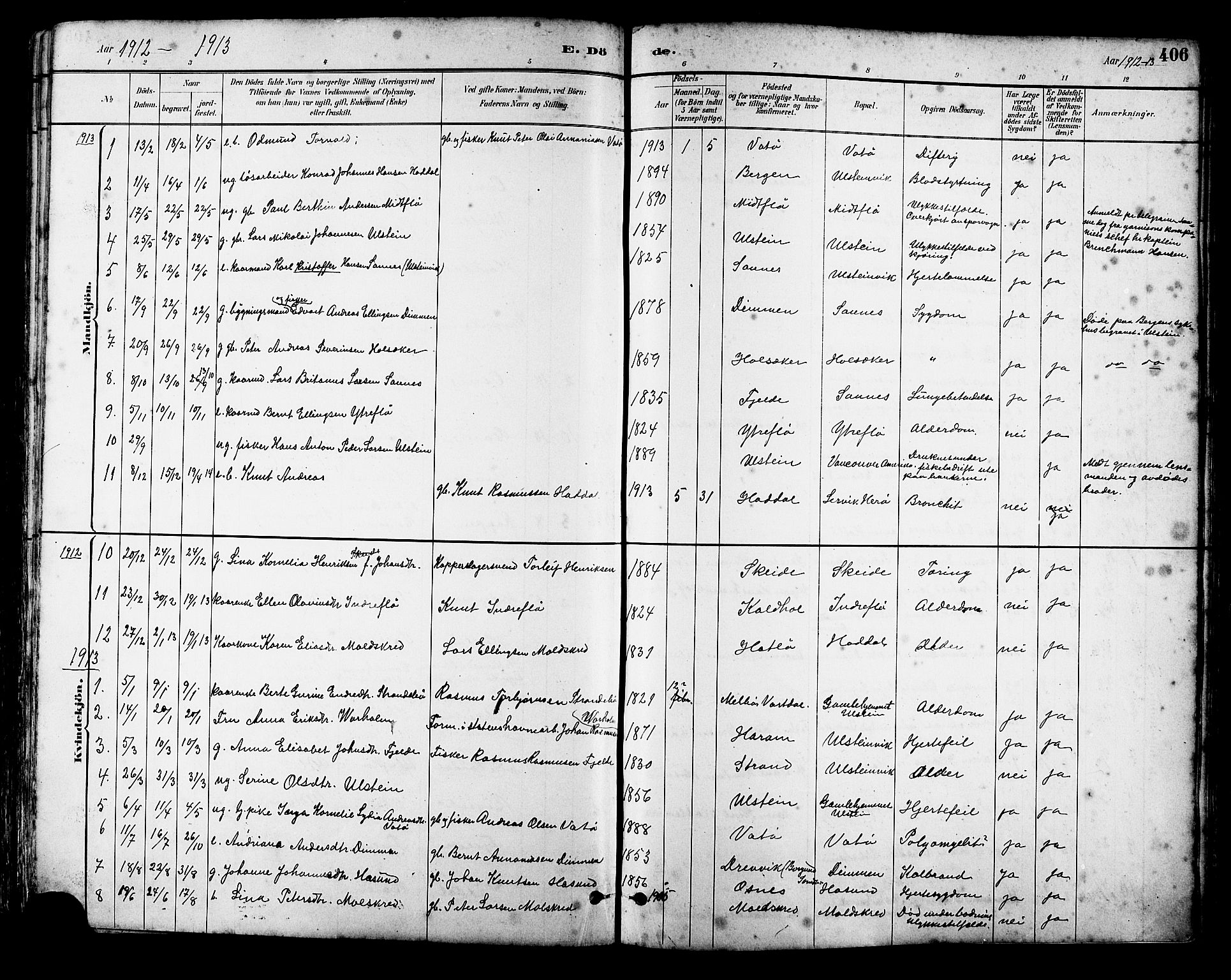 Ministerialprotokoller, klokkerbøker og fødselsregistre - Møre og Romsdal, SAT/A-1454/509/L0112: Parish register (copy) no. 509C02, 1883-1922, p. 406