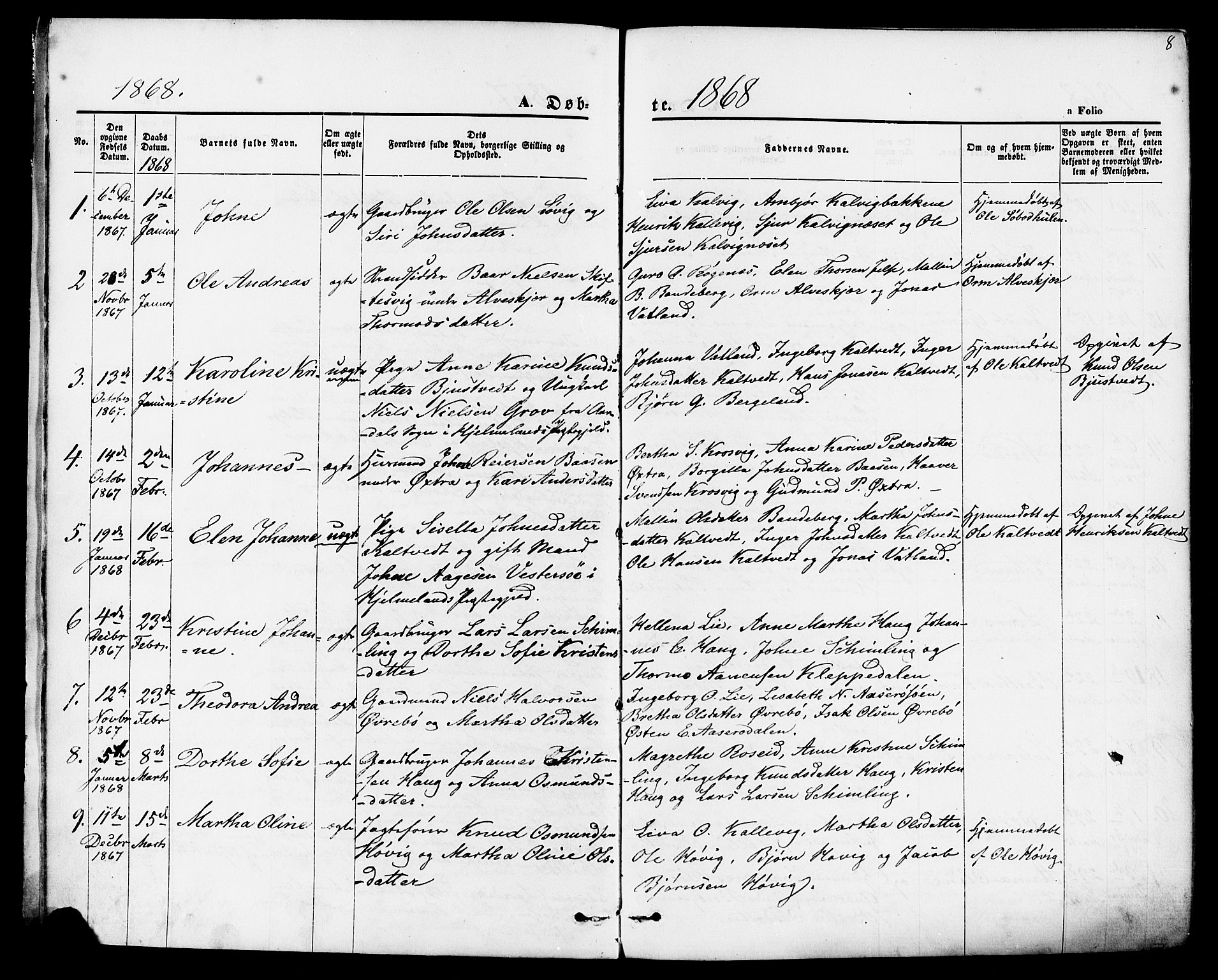 Jelsa sokneprestkontor, AV/SAST-A-101842/01/IV: Parish register (official) no. A 8, 1867-1883, p. 8