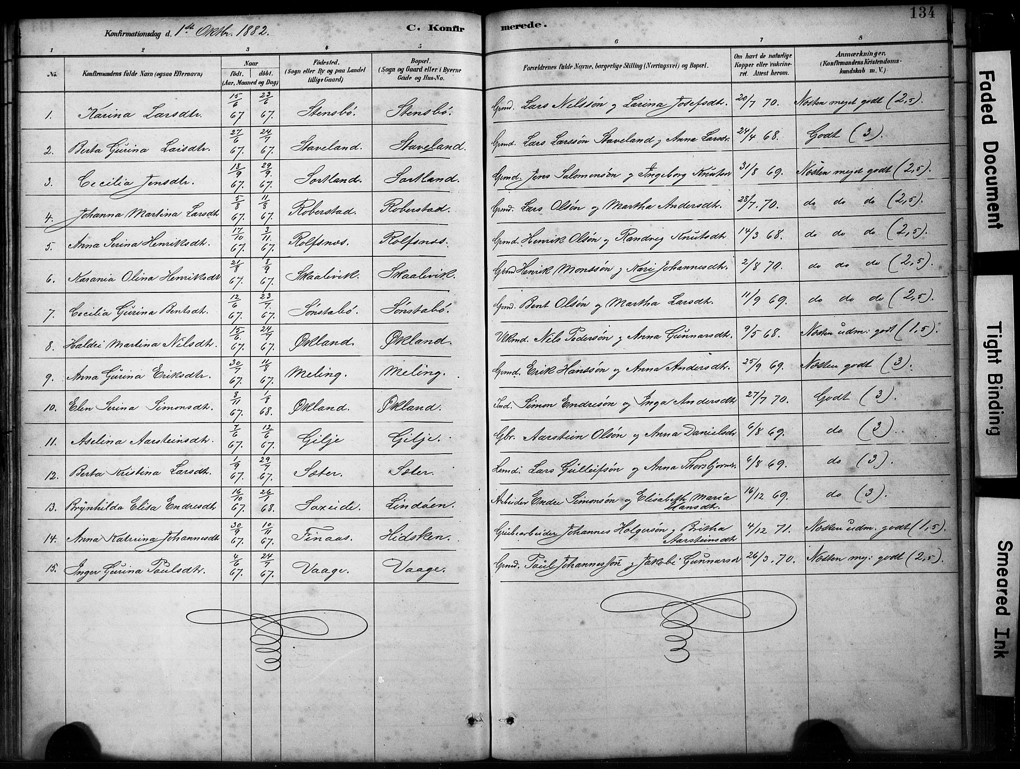 Finnås sokneprestembete, AV/SAB-A-99925/H/Ha/Hab/Habb/L0003: Parish register (copy) no. B 3, 1882-1897, p. 134