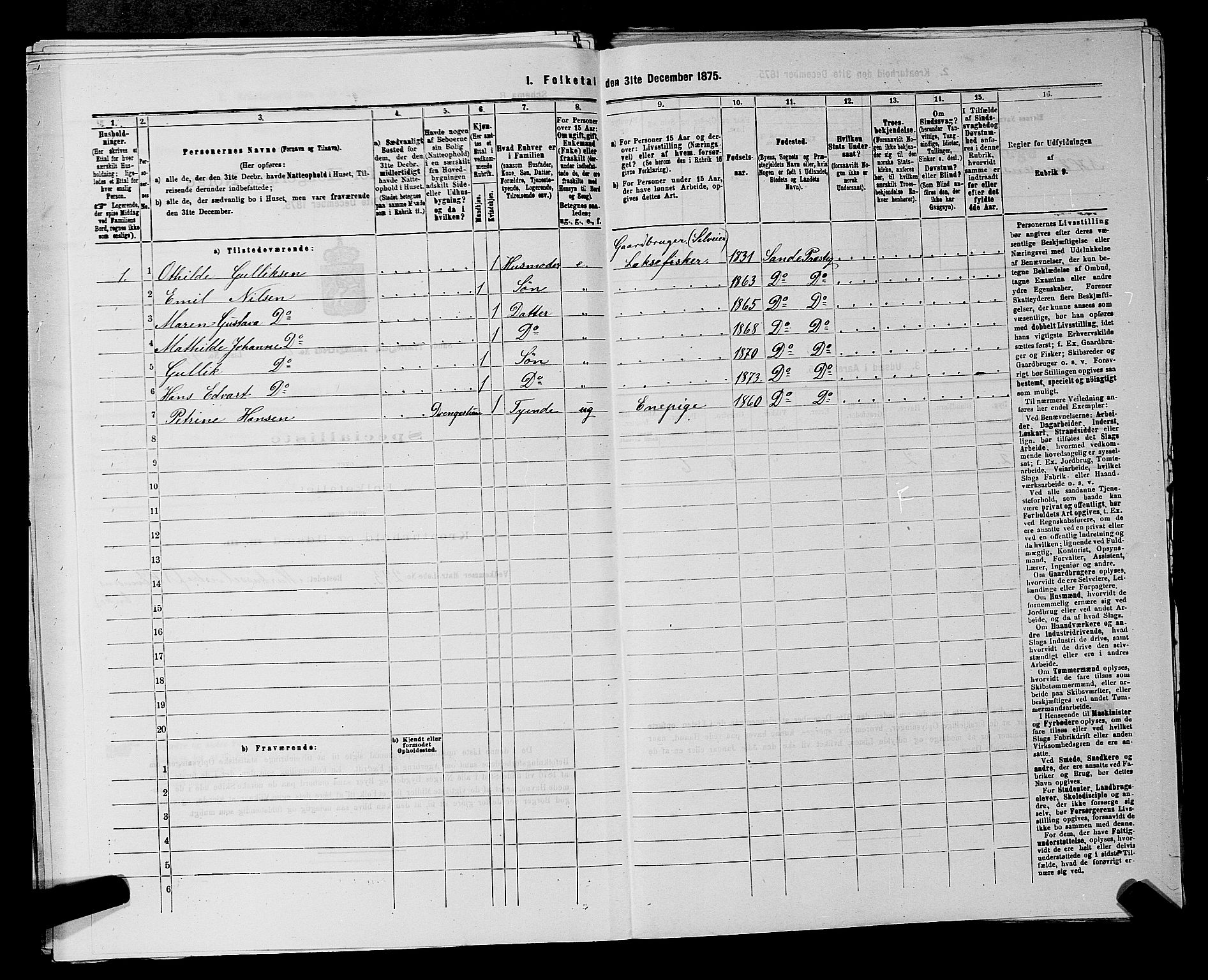 SAKO, 1875 census for 0713P Sande, 1875, p. 1246