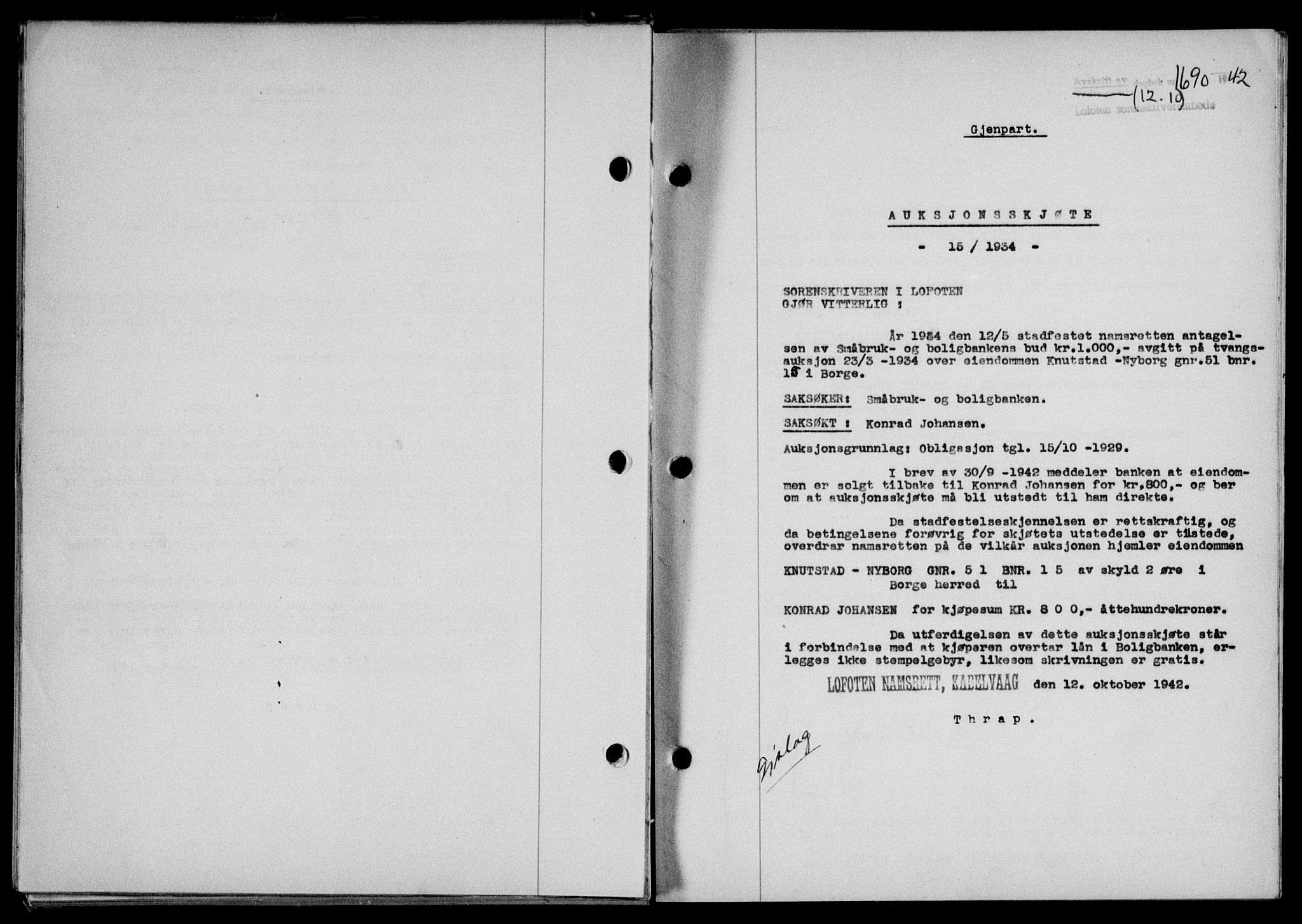 Lofoten sorenskriveri, SAT/A-0017/1/2/2C/L0010a: Mortgage book no. 10a, 1942-1943, Diary no: : 1690/1942