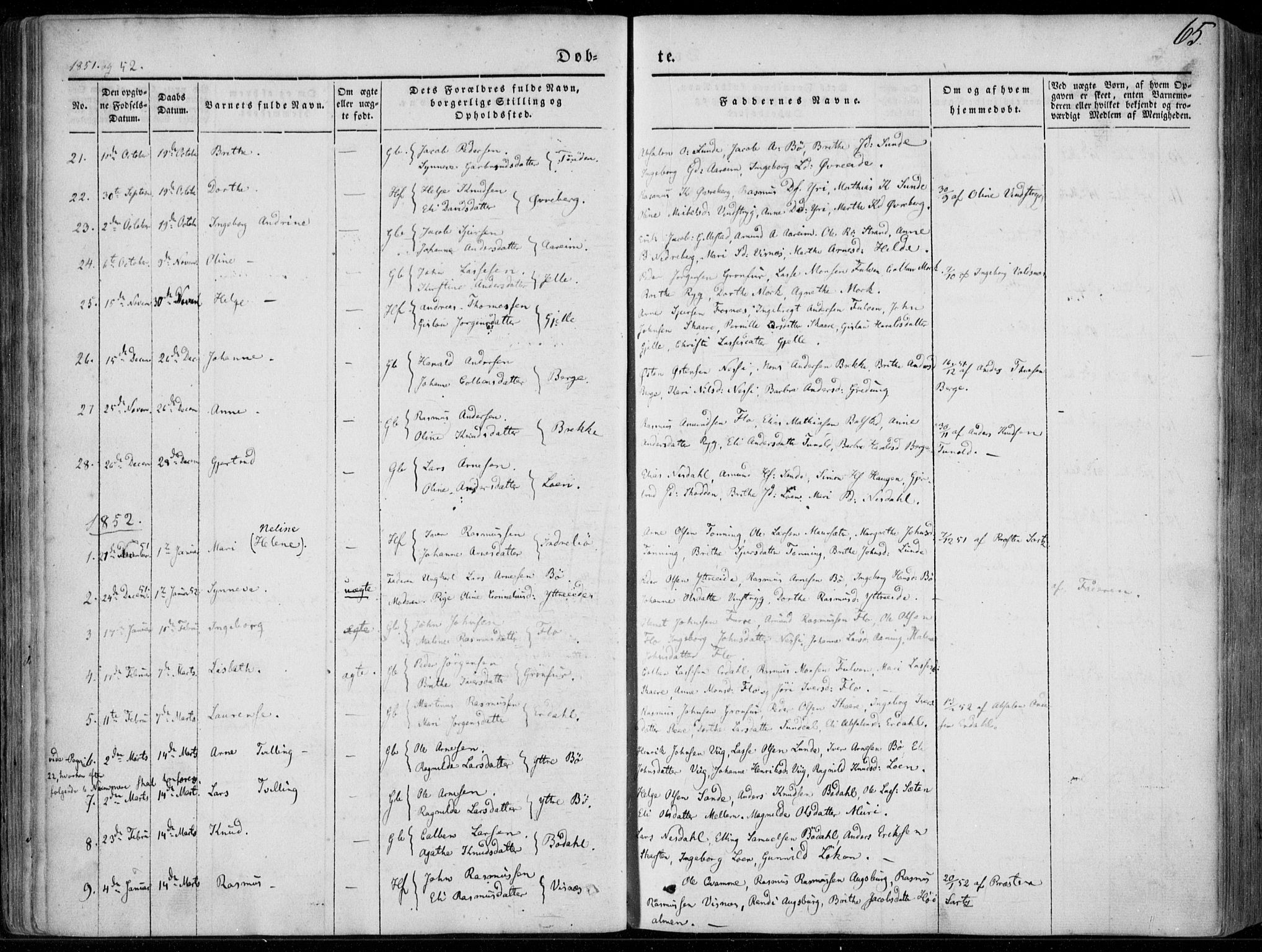 Stryn Sokneprestembete, SAB/A-82501: Parish register (official) no. A 2, 1844-1861, p. 65
