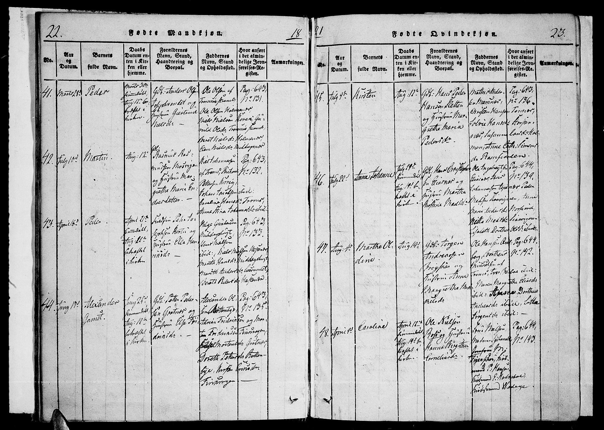 Tromsø sokneprestkontor/stiftsprosti/domprosti, SATØ/S-1343/G/Ga/L0007kirke: Parish register (official) no. 7, 1821-1828, p. 22-23
