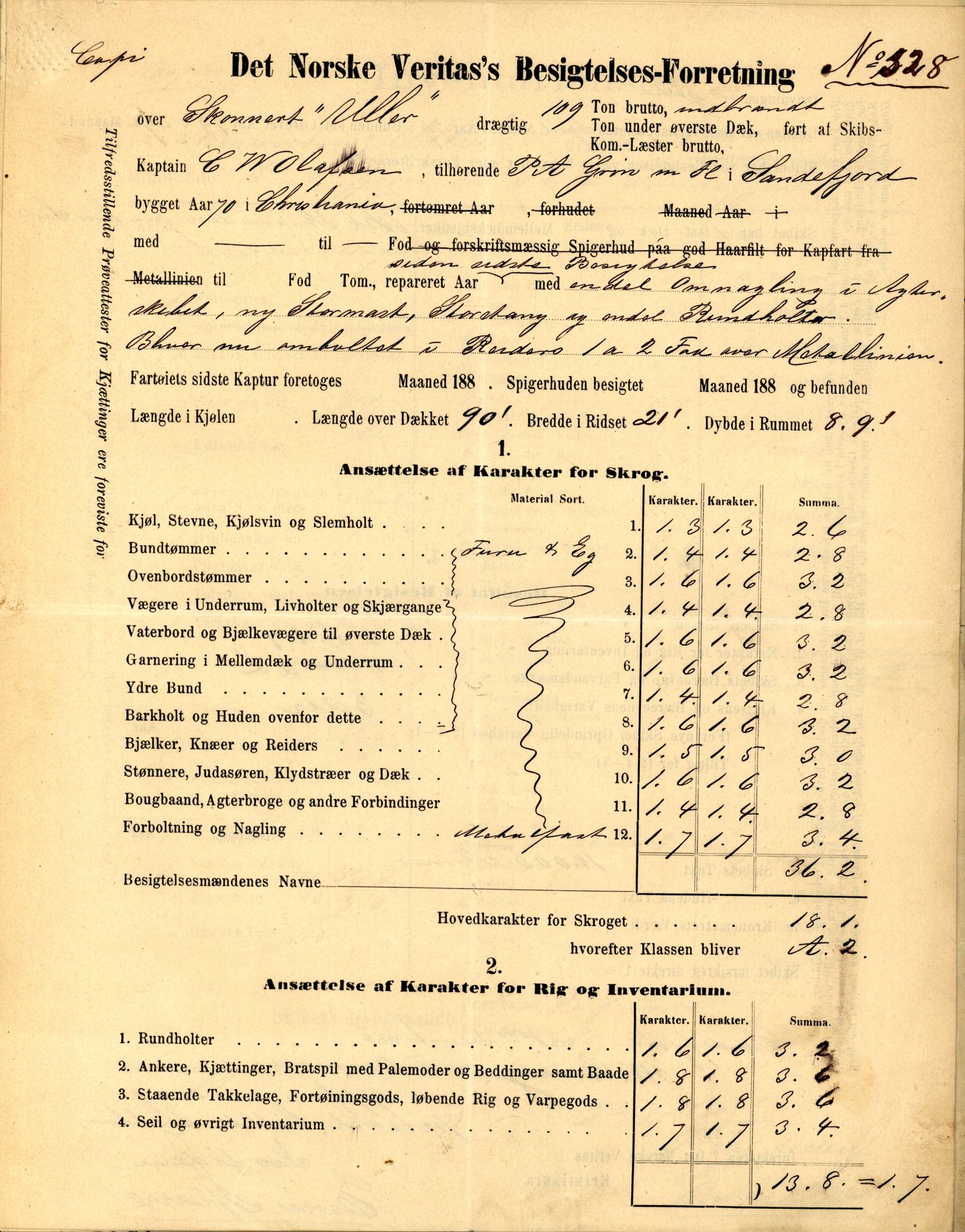 Pa 63 - Østlandske skibsassuranceforening, VEMU/A-1079/G/Ga/L0015/0012: Havaridokumenter / Vaar, Stapnæs, Tillid, Uller, Ternen, 1882, p. 71