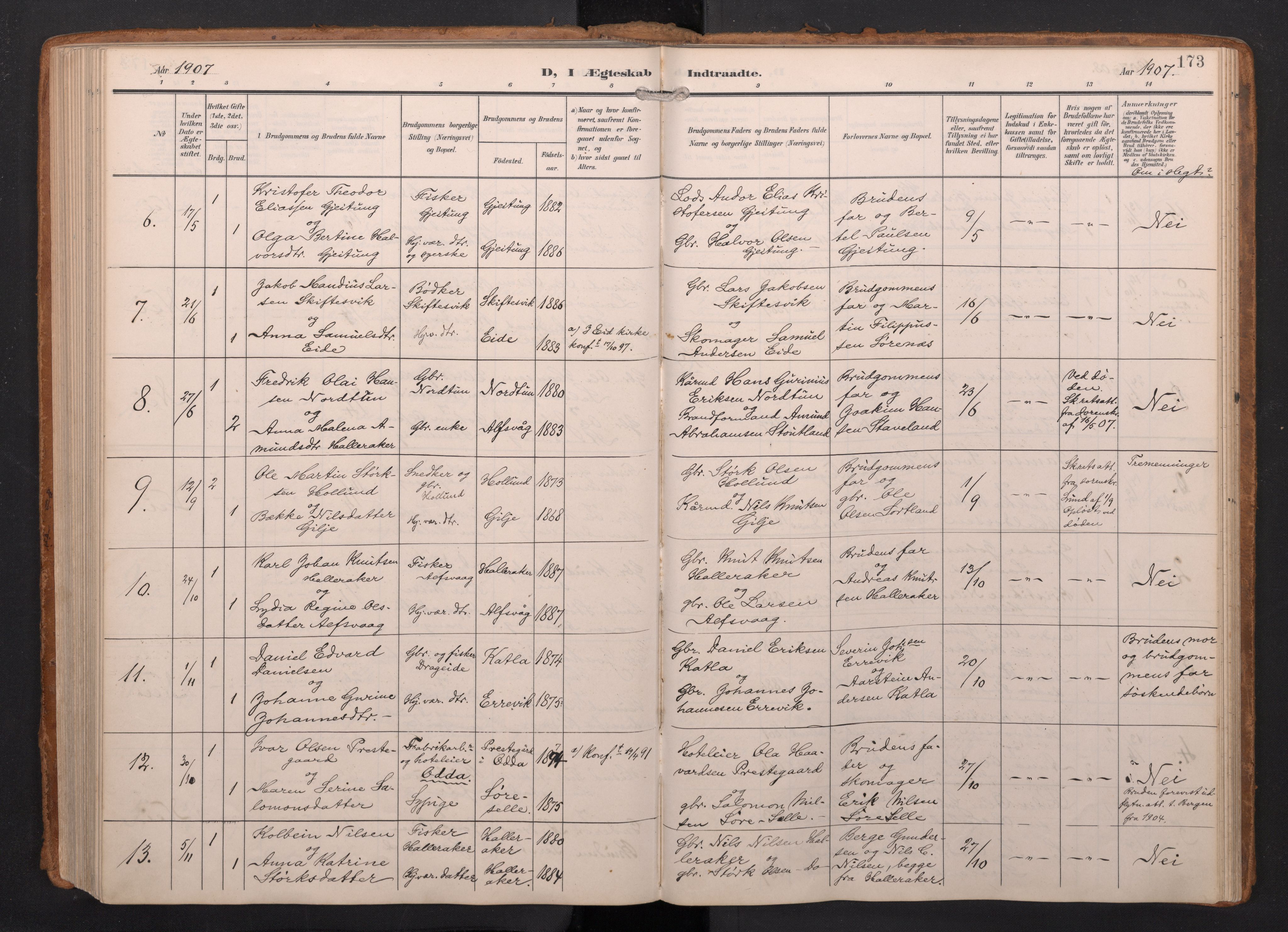 Finnås sokneprestembete, AV/SAB-A-99925/H/Ha/Haa/Haac/L0003: Parish register (official) no. C 3, 1905-1917, p. 173