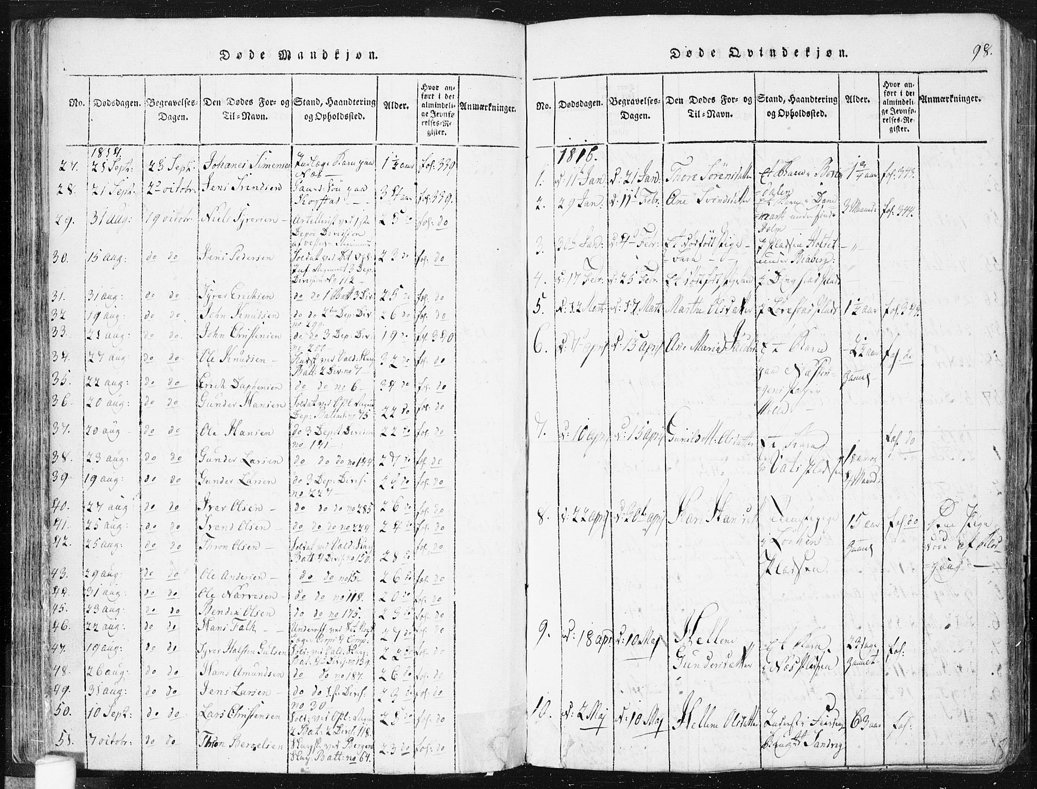 Spydeberg prestekontor Kirkebøker, AV/SAO-A-10924/F/Fa/L0004: Parish register (official) no. I 4, 1814-1841, p. 98