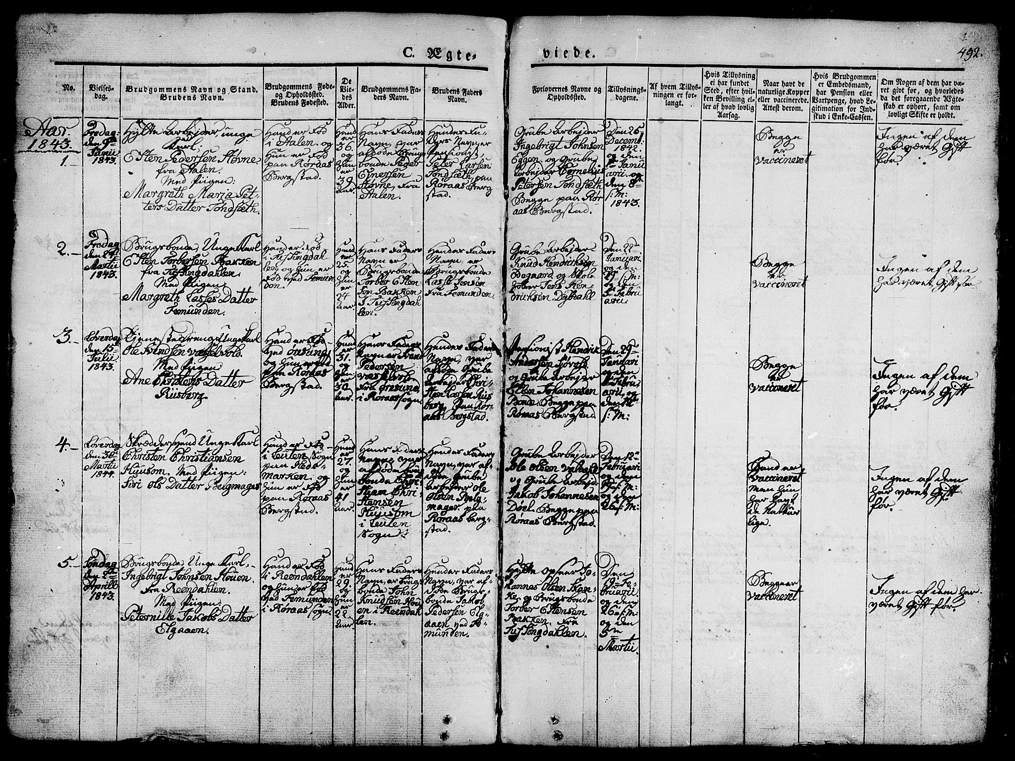 Ministerialprotokoller, klokkerbøker og fødselsregistre - Sør-Trøndelag, AV/SAT-A-1456/681/L0939: Parish register (copy) no. 681C03, 1829-1855, p. 492