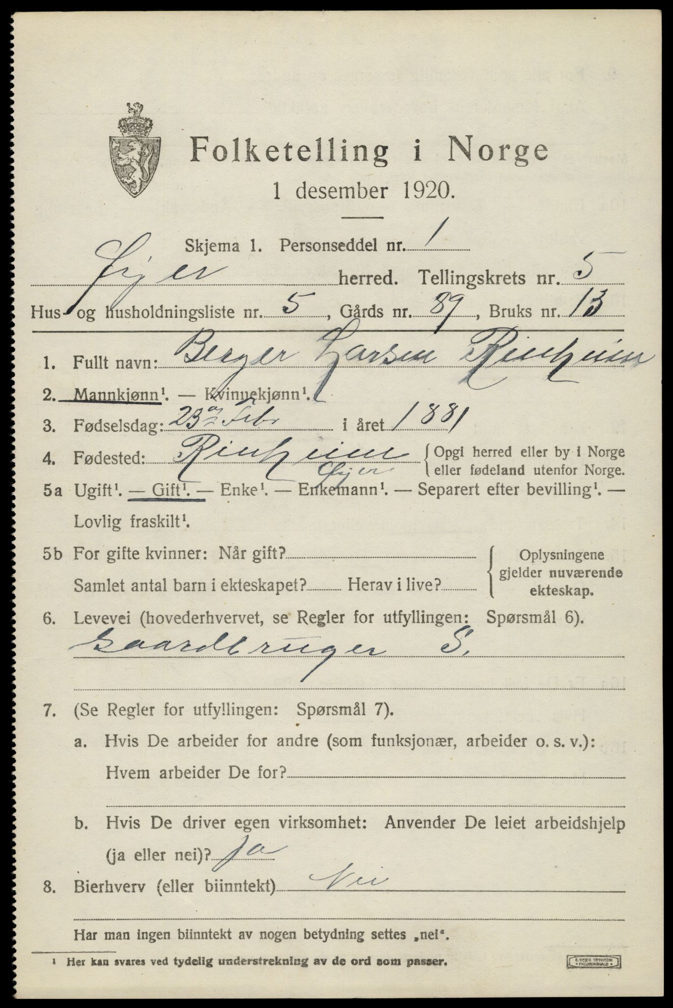 SAH, 1920 census for Øyer, 1920, p. 4499