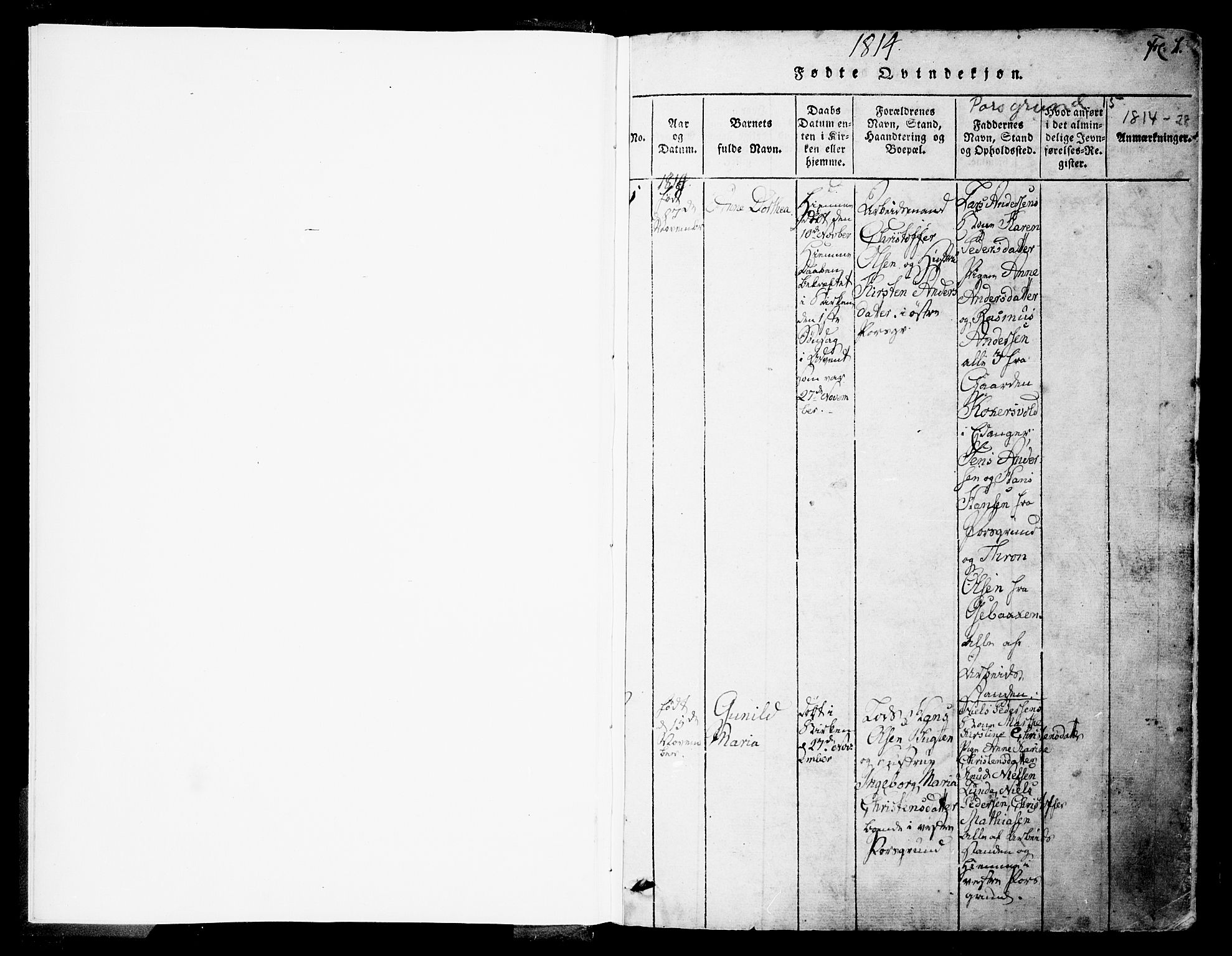 Porsgrunn kirkebøker , SAKO/A-104/F/Fa/L0004: Parish register (official) no. 4, 1814-1828, p. 1