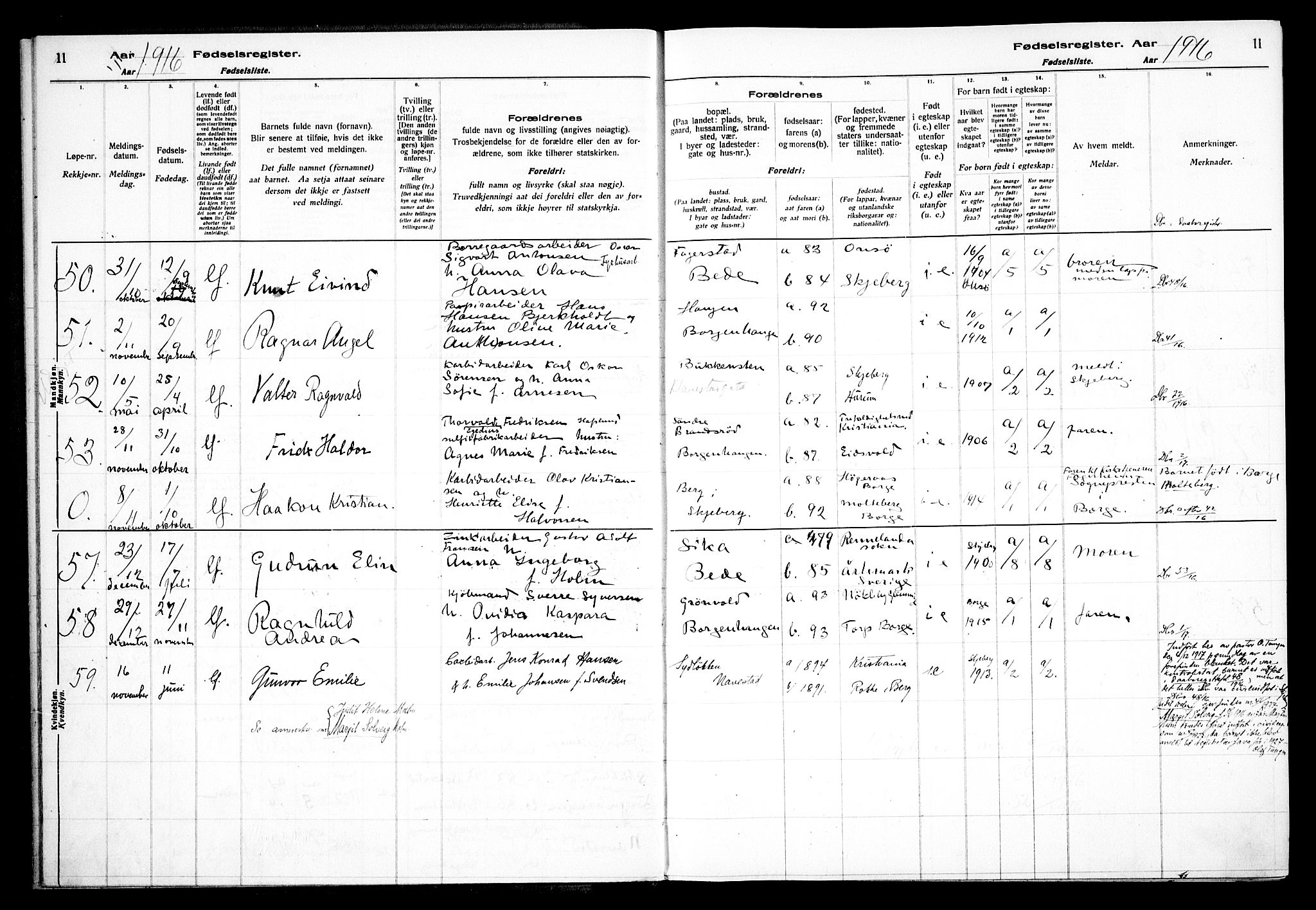 Skjeberg prestekontor Kirkebøker, SAO/A-10923/J/Jd/L0001: Birth register no. IV 1, 1916-1935, p. 11