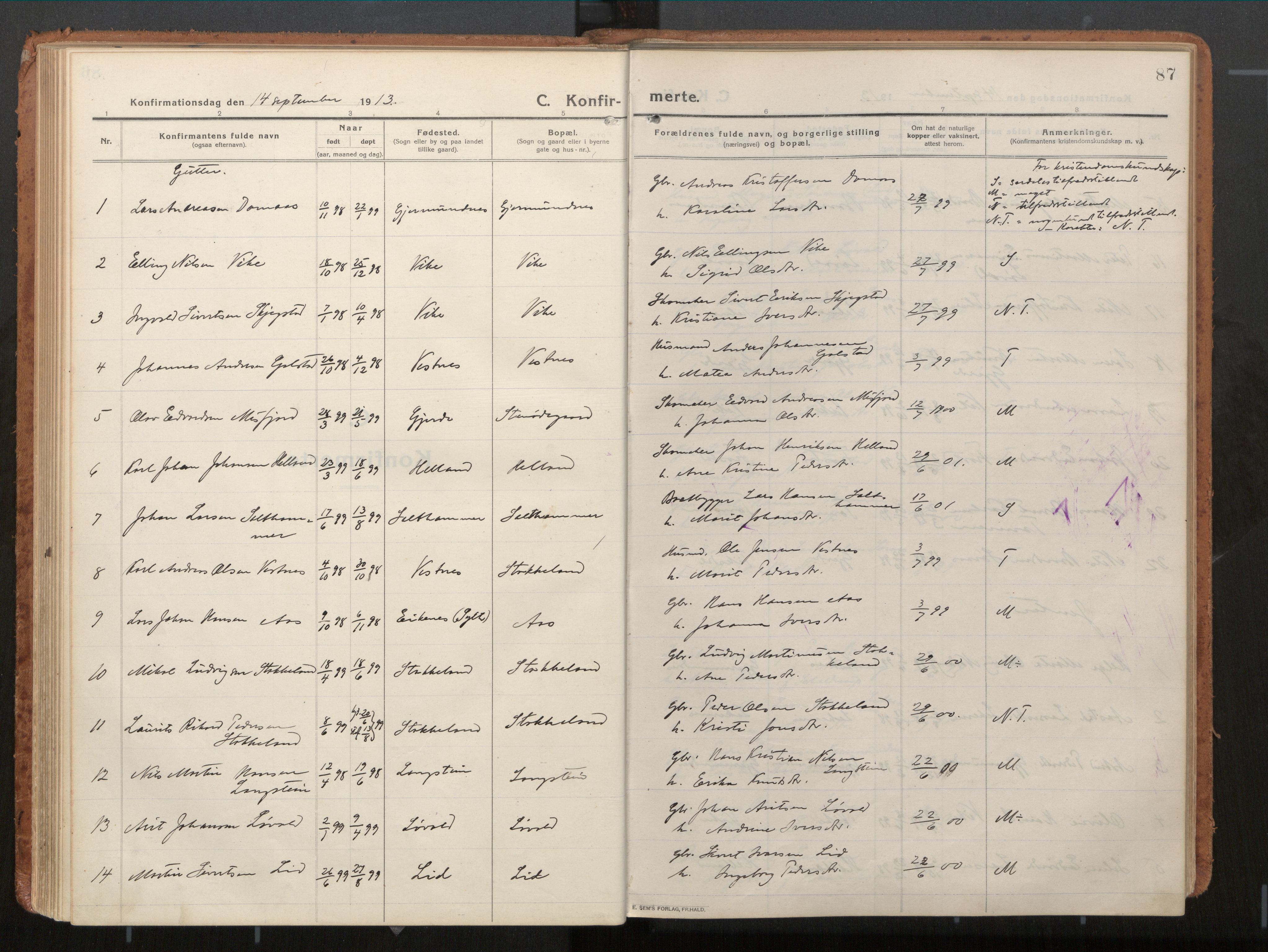 Ministerialprotokoller, klokkerbøker og fødselsregistre - Møre og Romsdal, SAT/A-1454/539/L0534a: Parish register (official) no. 539A08, 1912-1935, p. 87