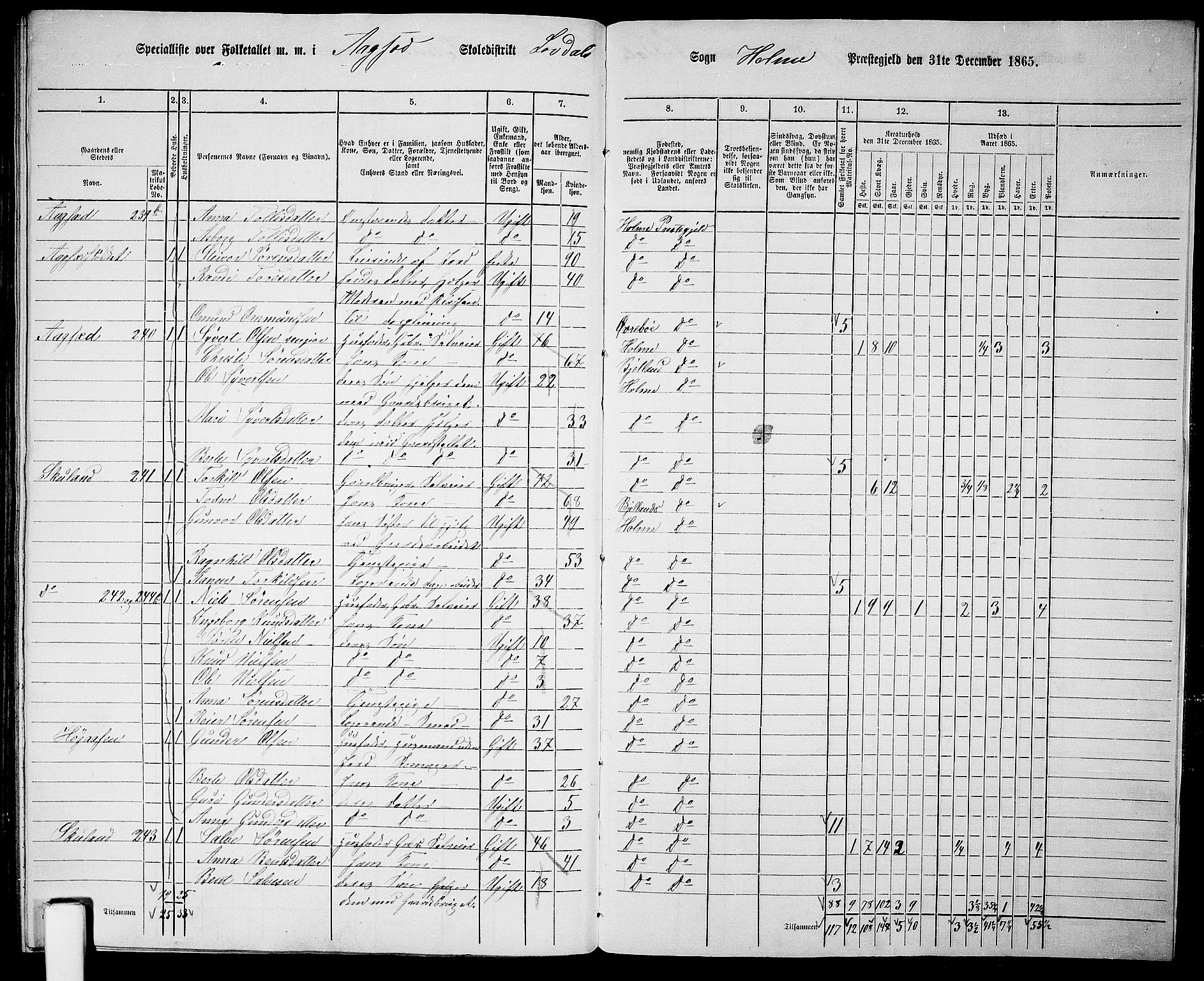 RA, 1865 census for Holum, 1865, p. 176