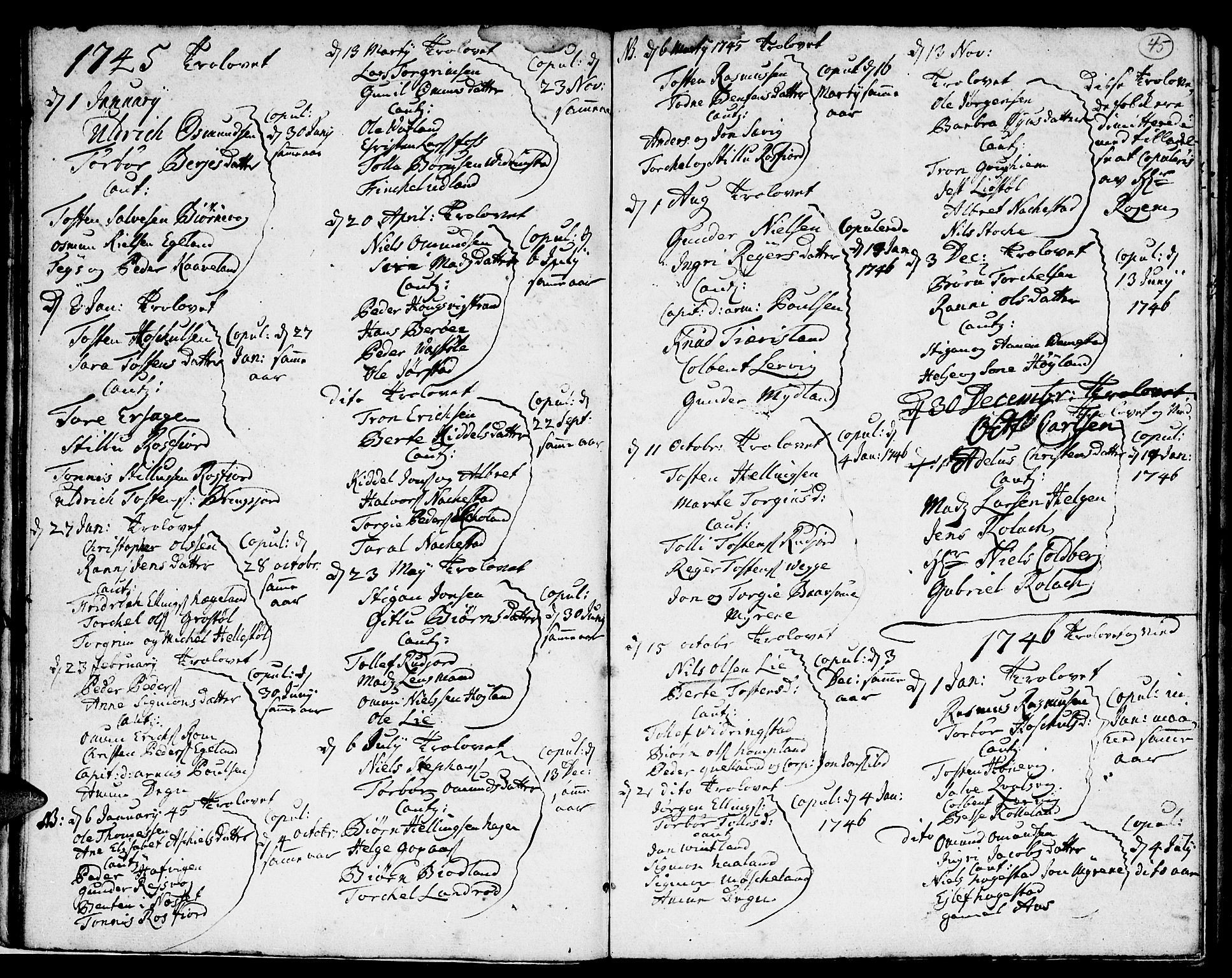 Lyngdal sokneprestkontor, AV/SAK-1111-0029/F/Fa/Fac/L0002: Parish register (official) no. A 2, 1727-1815, p. 44-45
