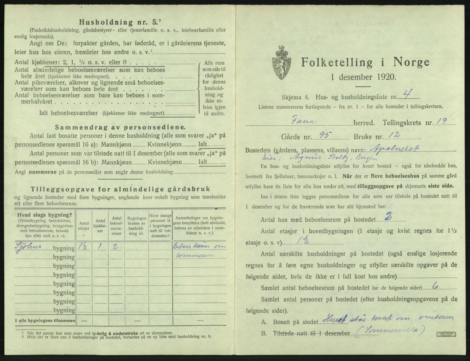 SAB, 1920 census for Fana, 1920, p. 2758