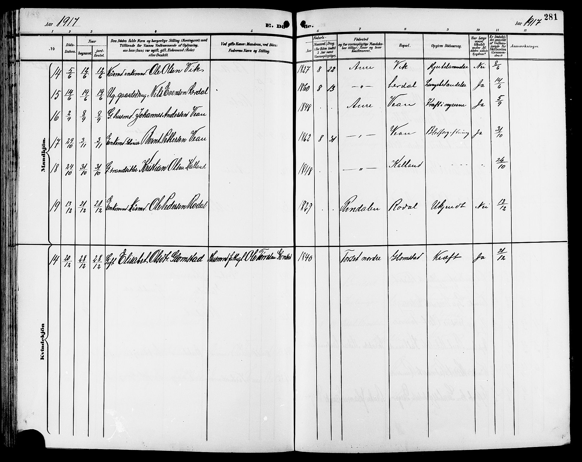 Ministerialprotokoller, klokkerbøker og fødselsregistre - Møre og Romsdal, AV/SAT-A-1454/578/L0910: Parish register (copy) no. 578C03, 1900-1921, p. 281