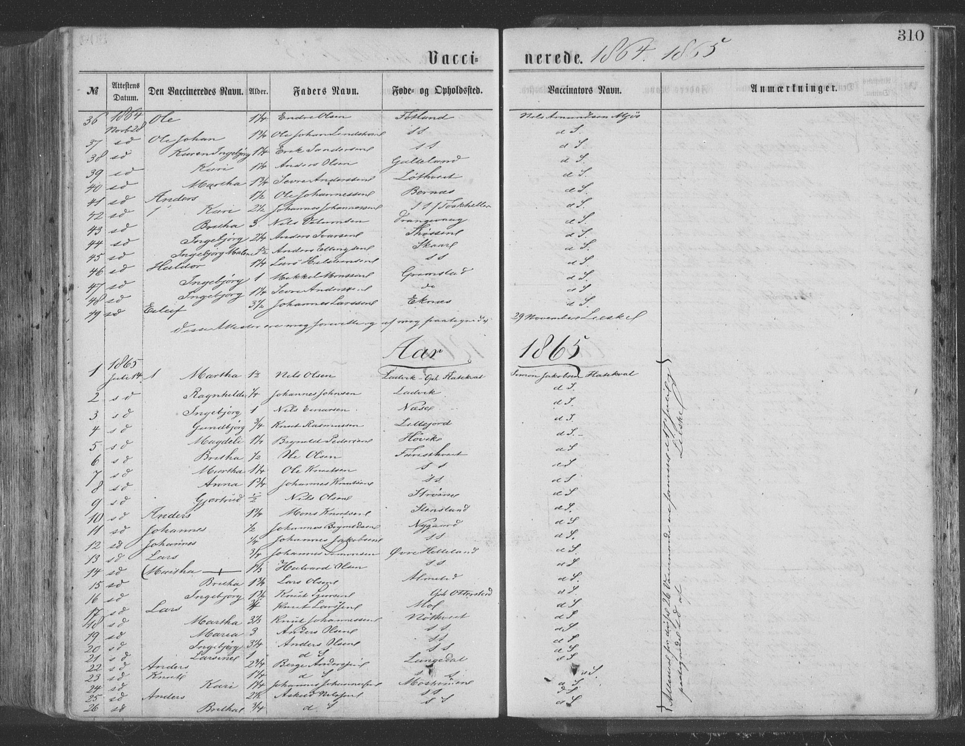 Hosanger sokneprestembete, AV/SAB-A-75801/H/Haa: Parish register (official) no. A 9, 1864-1876, p. 310