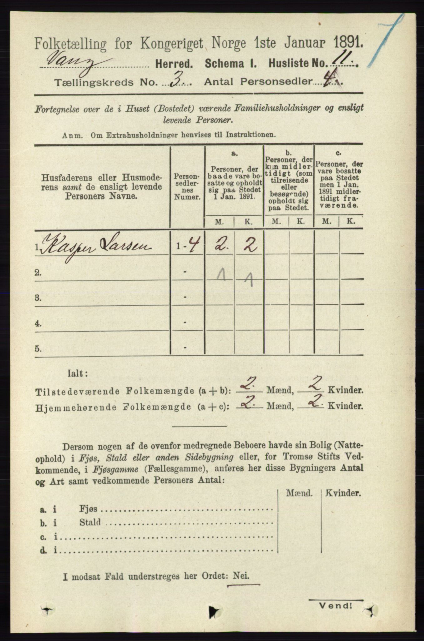 RA, 1891 census for 0414 Vang, 1891, p. 1760