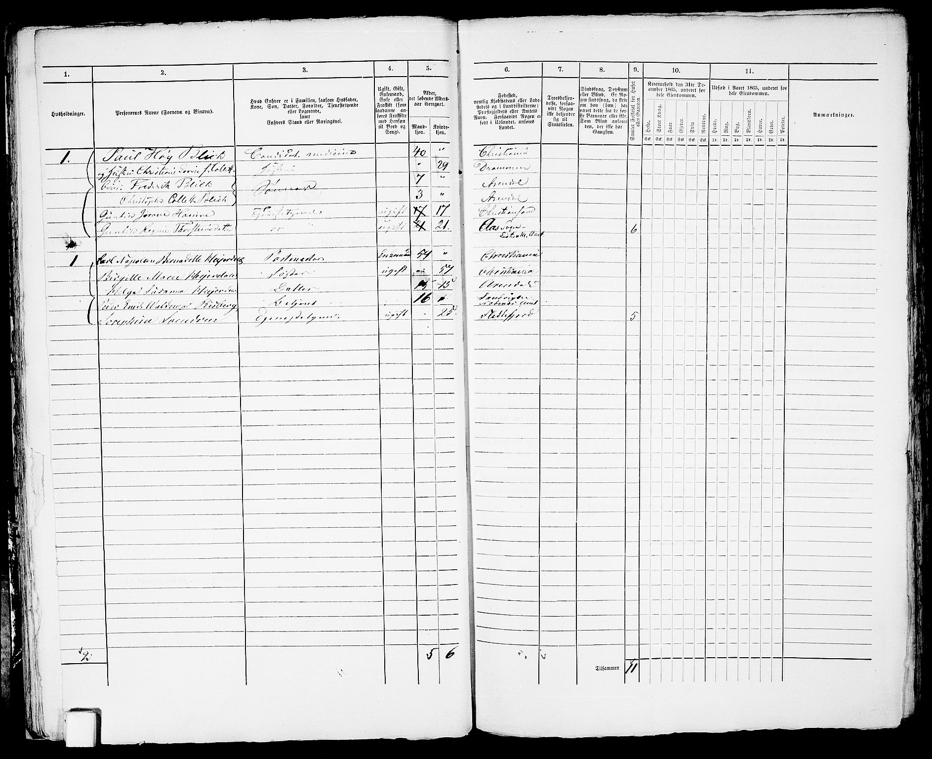 RA, 1865 census for Arendal, 1865, p. 42