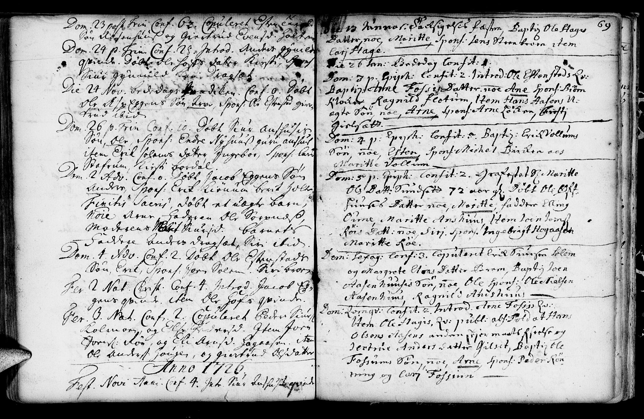 Ministerialprotokoller, klokkerbøker og fødselsregistre - Sør-Trøndelag, SAT/A-1456/689/L1036: Parish register (official) no. 689A01, 1696-1746, p. 69