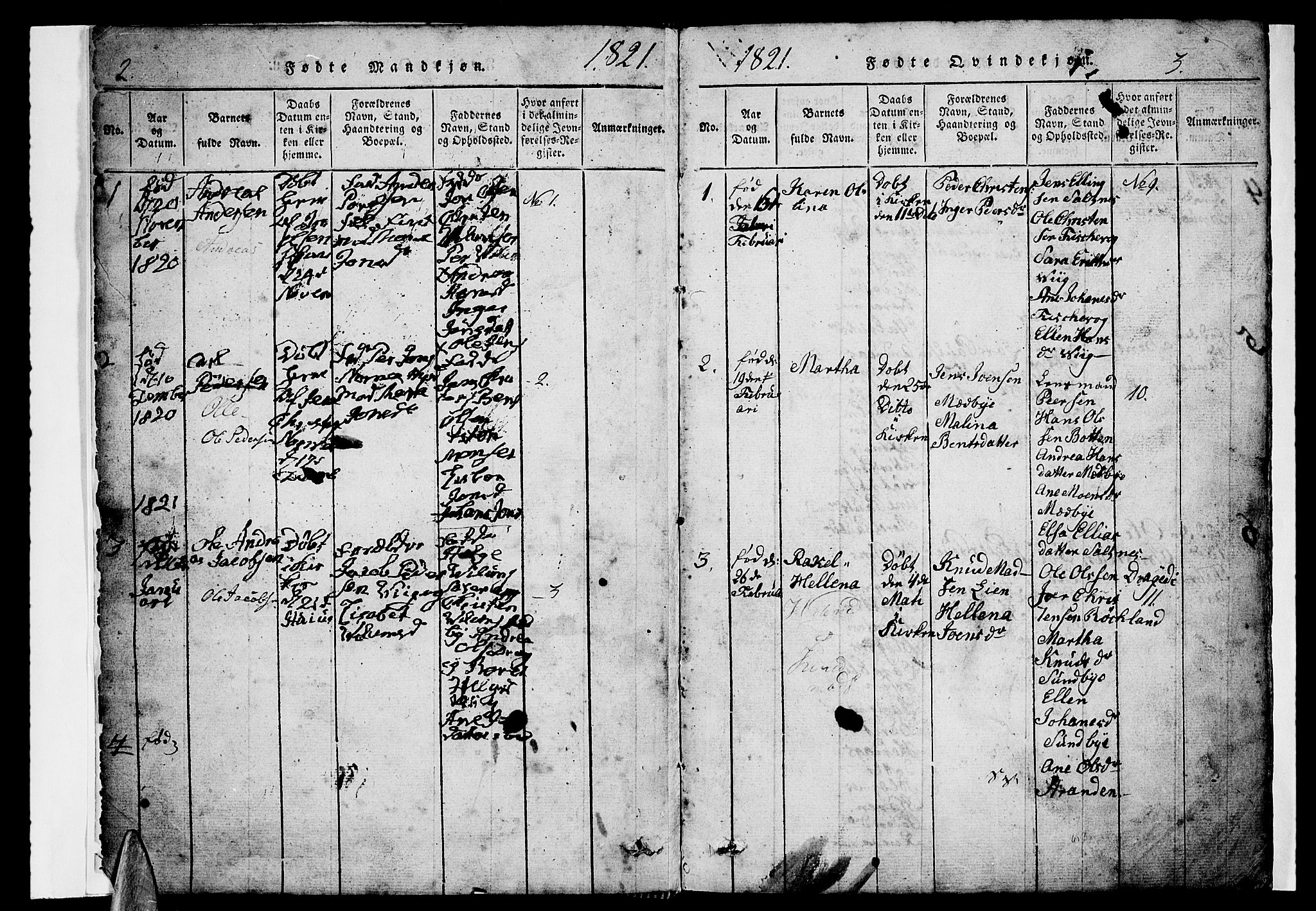 Ministerialprotokoller, klokkerbøker og fødselsregistre - Nordland, SAT/A-1459/847/L0676: Parish register (copy) no. 847C04, 1821-1853, p. 2-3