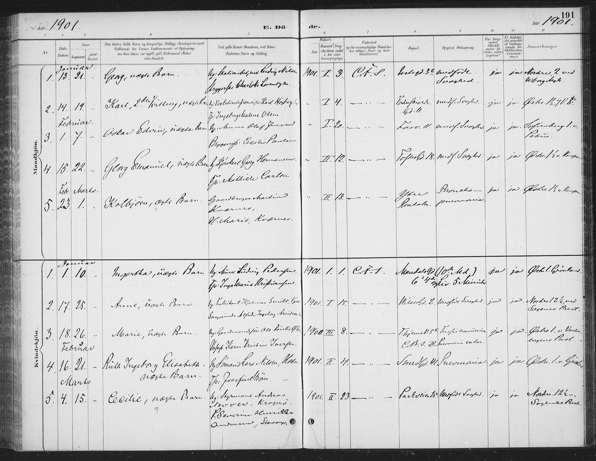 Rikshospitalet prestekontor Kirkebøker, SAO/A-10309b/F/L0010: Parish register (official) no. 10, 1888-1912, p. 191