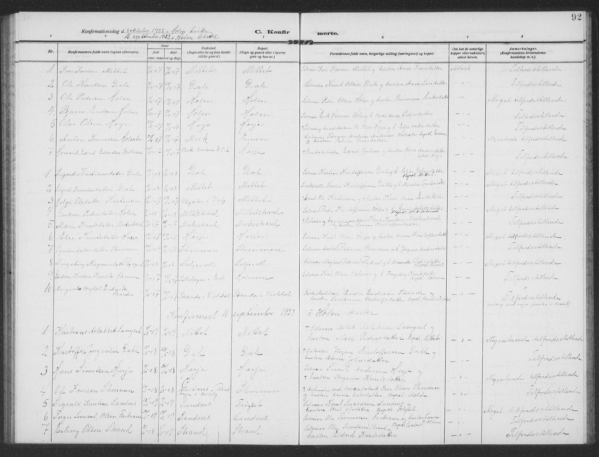 Ministerialprotokoller, klokkerbøker og fødselsregistre - Møre og Romsdal, AV/SAT-A-1454/549/L0615: Parish register (copy) no. 549C01, 1905-1932, p. 92