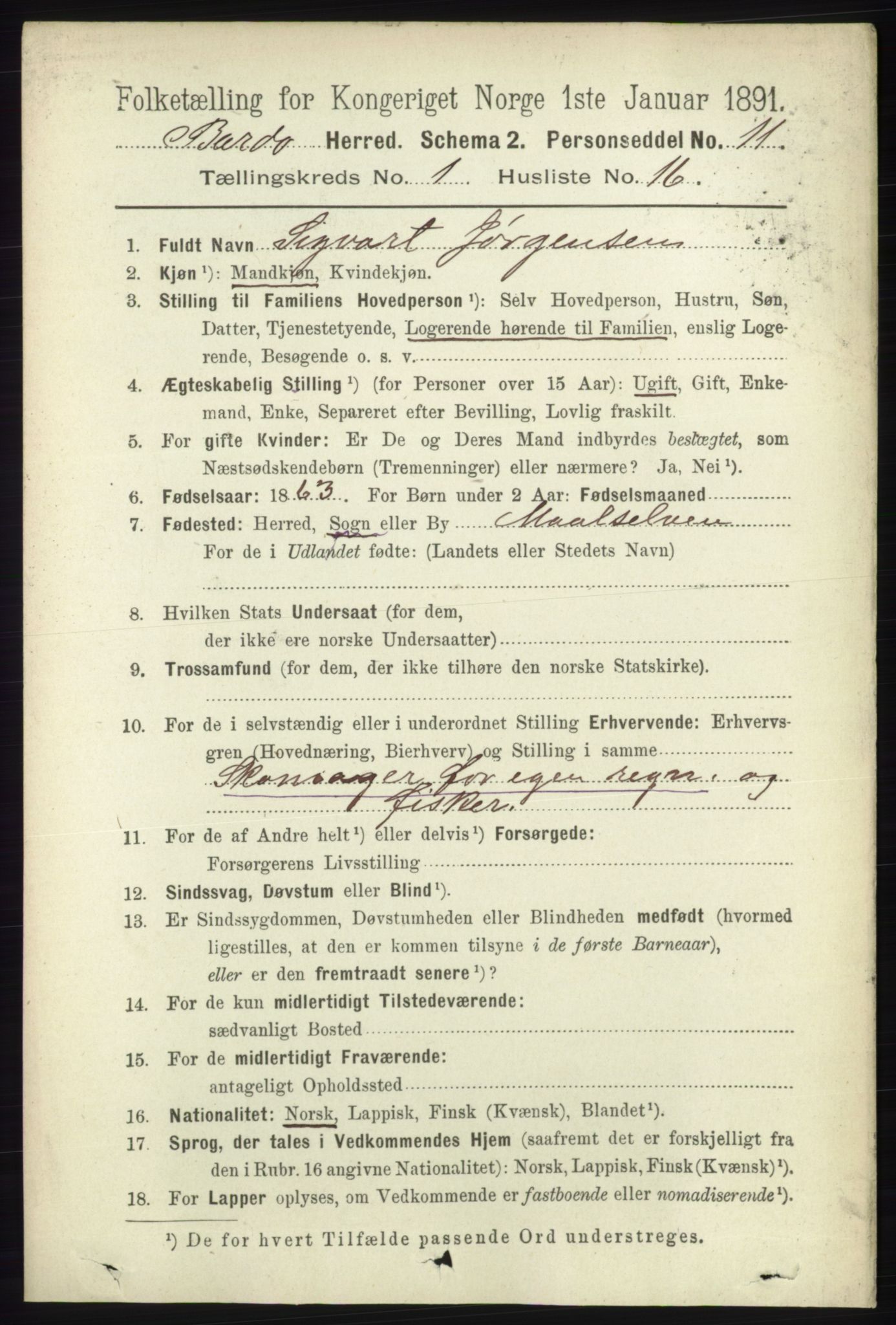 RA, 1891 census for 1922 Bardu, 1891, p. 188