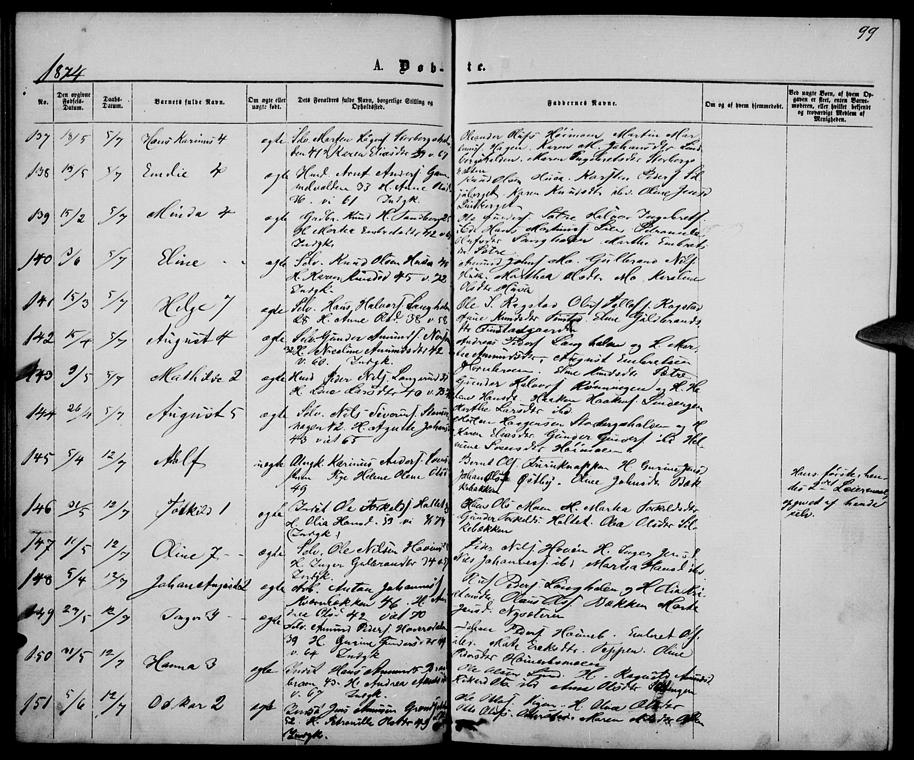 Elverum prestekontor, AV/SAH-PREST-044/H/Ha/Hab/L0004: Parish register (copy) no. 4, 1866-1874, p. 99