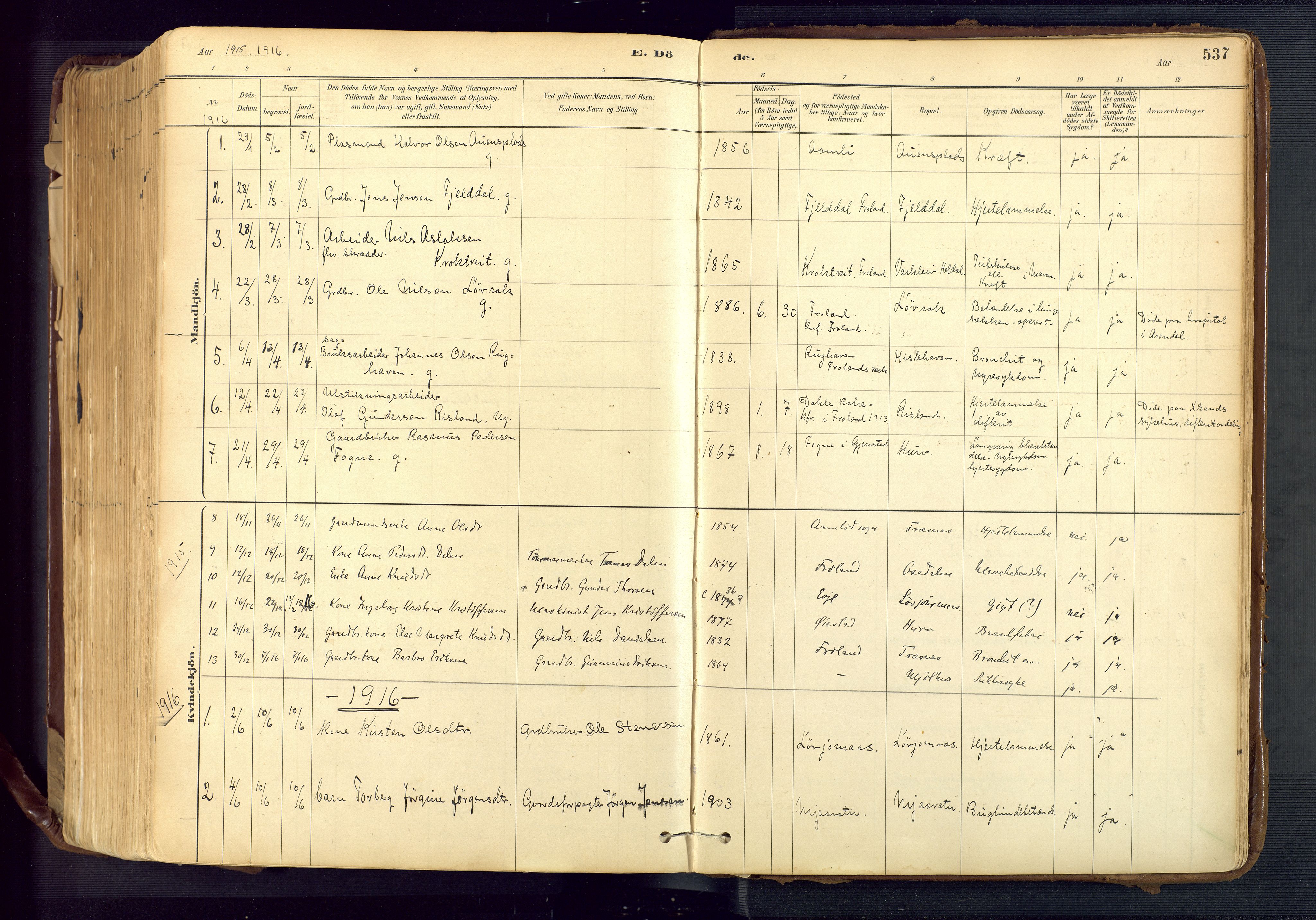 Froland sokneprestkontor, SAK/1111-0013/F/Fa/L0005: Parish register (official) no. A 5, 1882-1921, p. 537