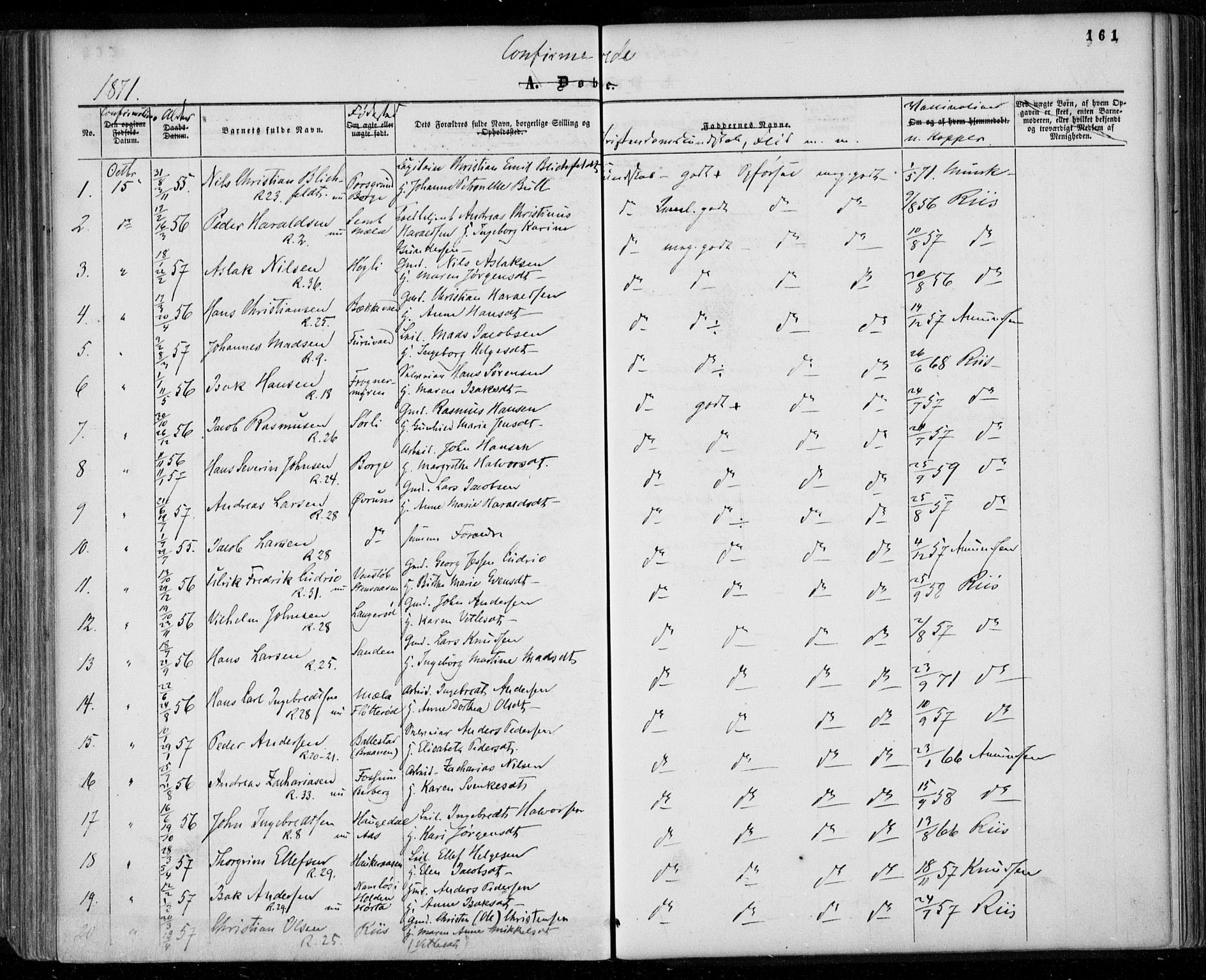 Gjerpen kirkebøker, SAKO/A-265/F/Fa/L0008a: Parish register (official) no. I 8A, 1857-1871, p. 161