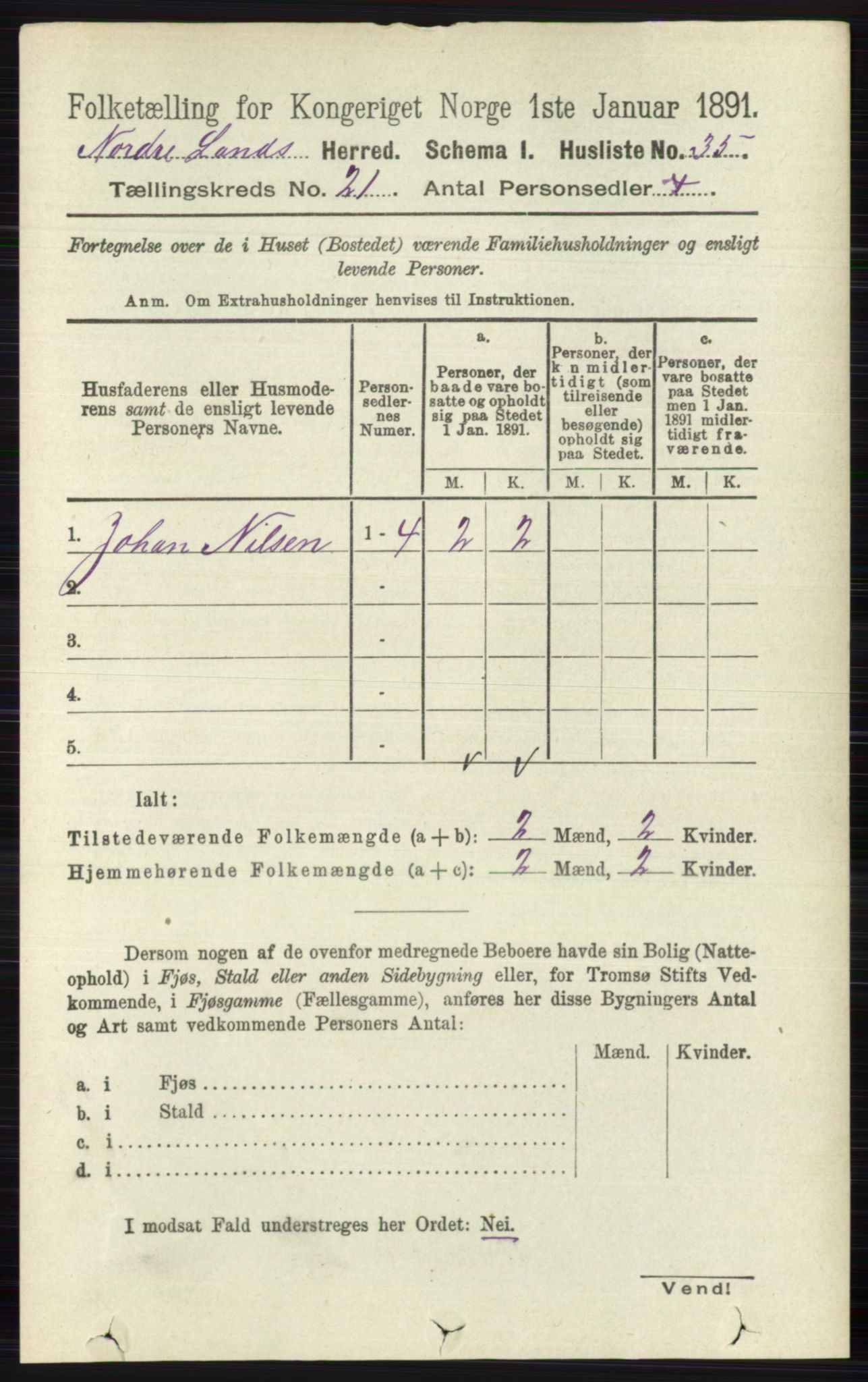 RA, 1891 census for 0538 Nordre Land, 1891, p. 5255