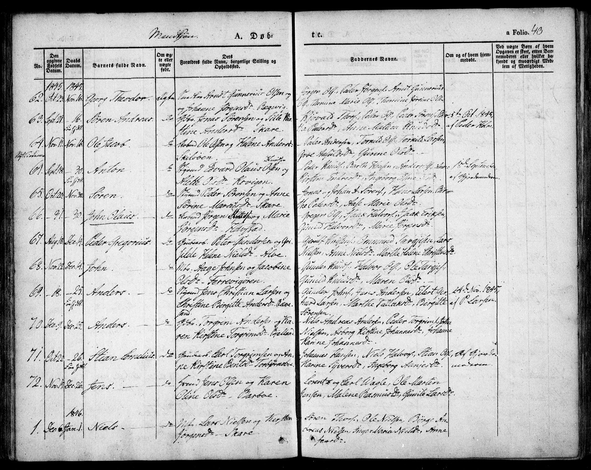 Tromøy sokneprestkontor, SAK/1111-0041/F/Fa/L0004: Parish register (official) no. A 4, 1837-1846, p. 43