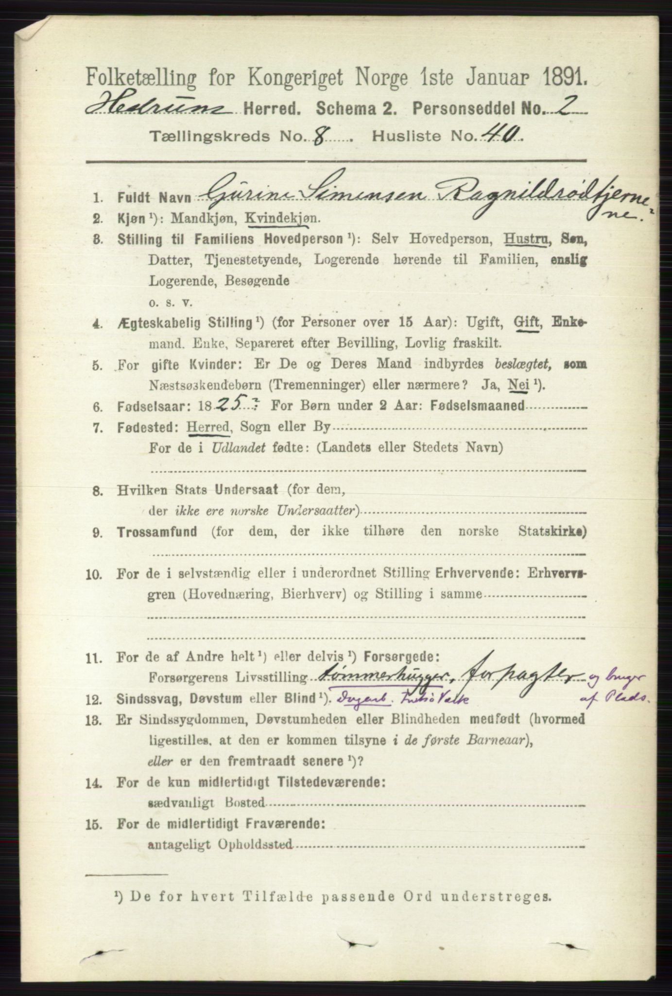 RA, 1891 census for 0727 Hedrum, 1891, p. 3740