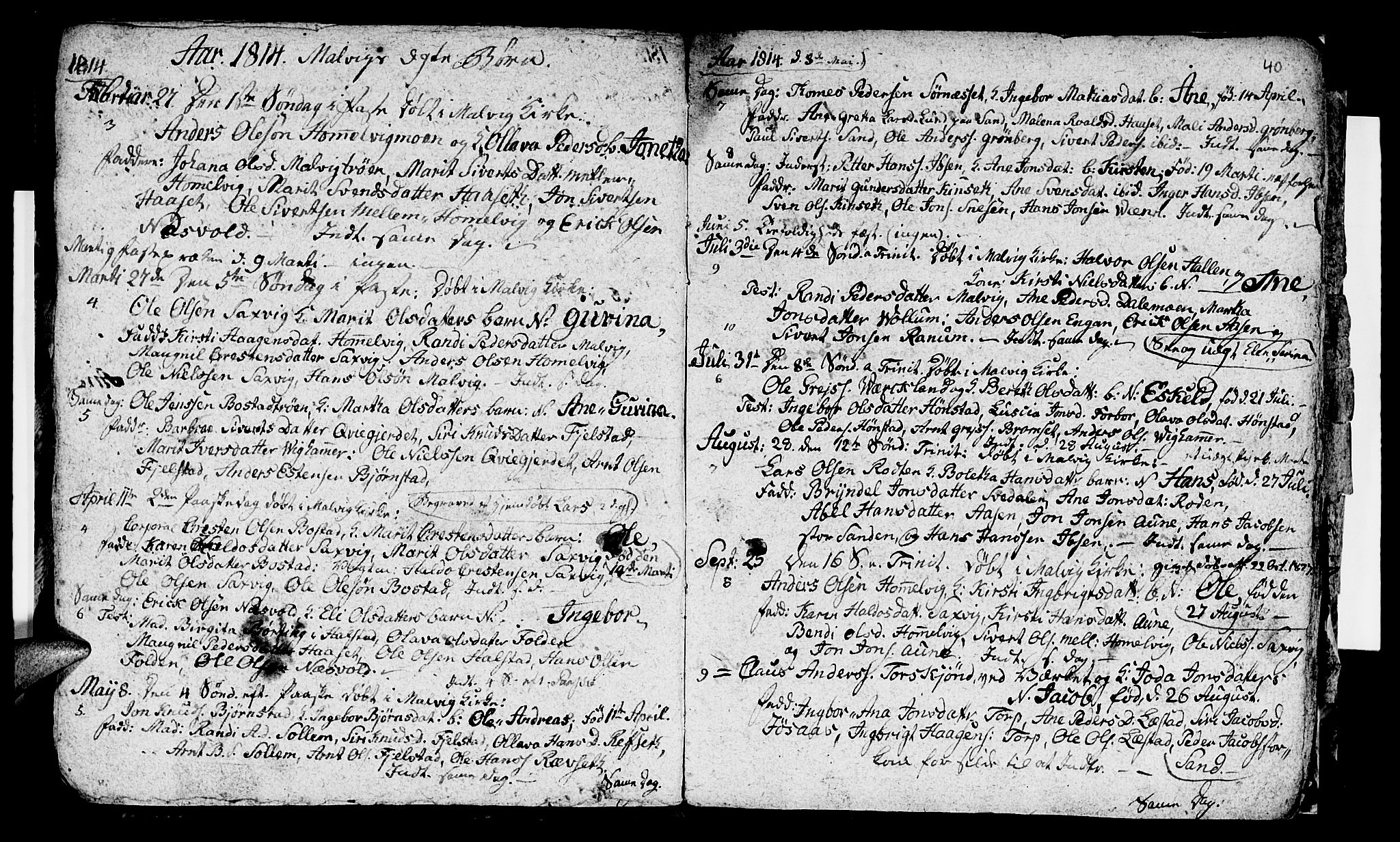 Ministerialprotokoller, klokkerbøker og fødselsregistre - Sør-Trøndelag, SAT/A-1456/616/L0419: Parish register (copy) no. 616C02, 1797-1816, p. 40