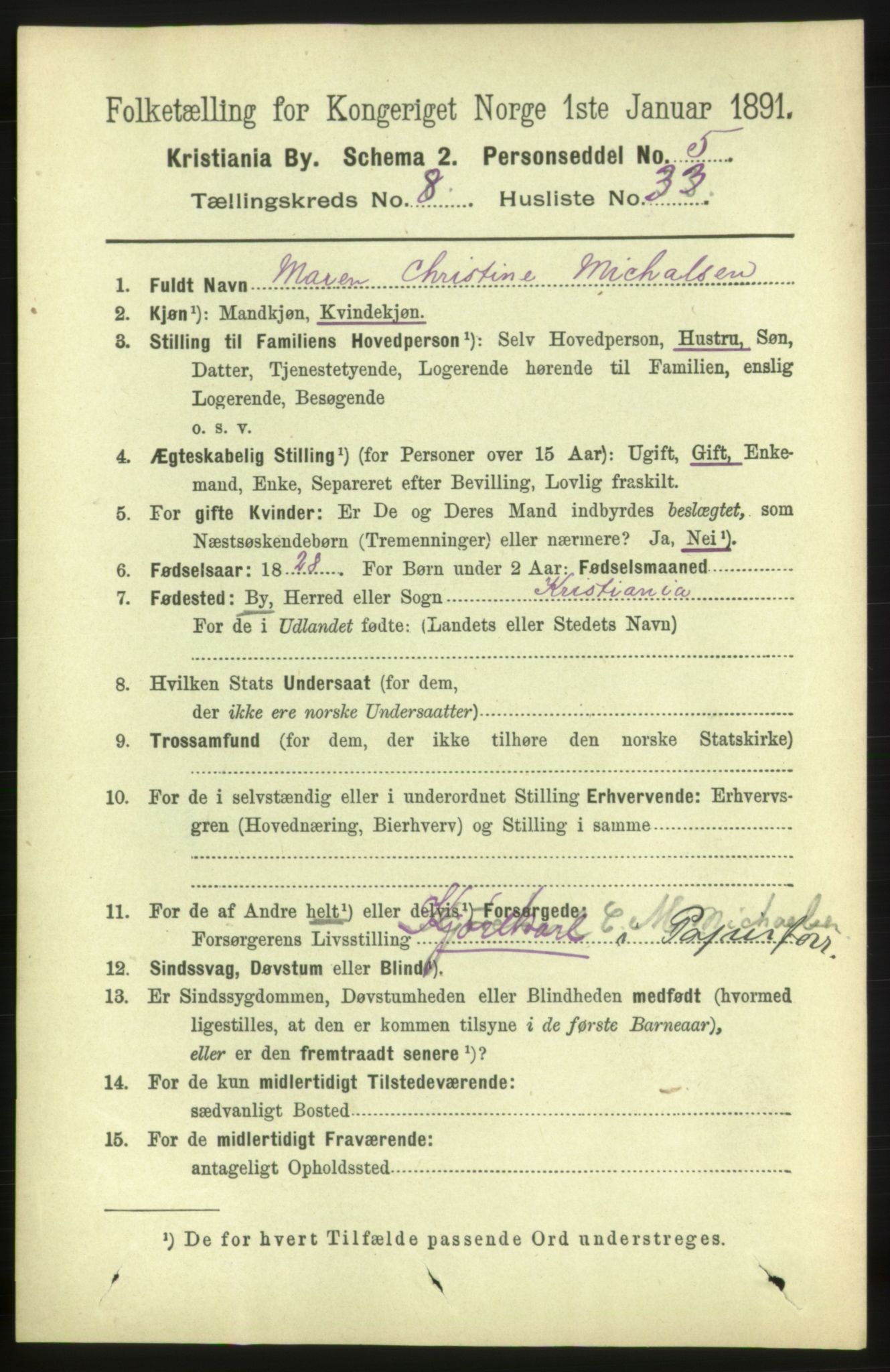 RA, 1891 census for 0301 Kristiania, 1891, p. 3980