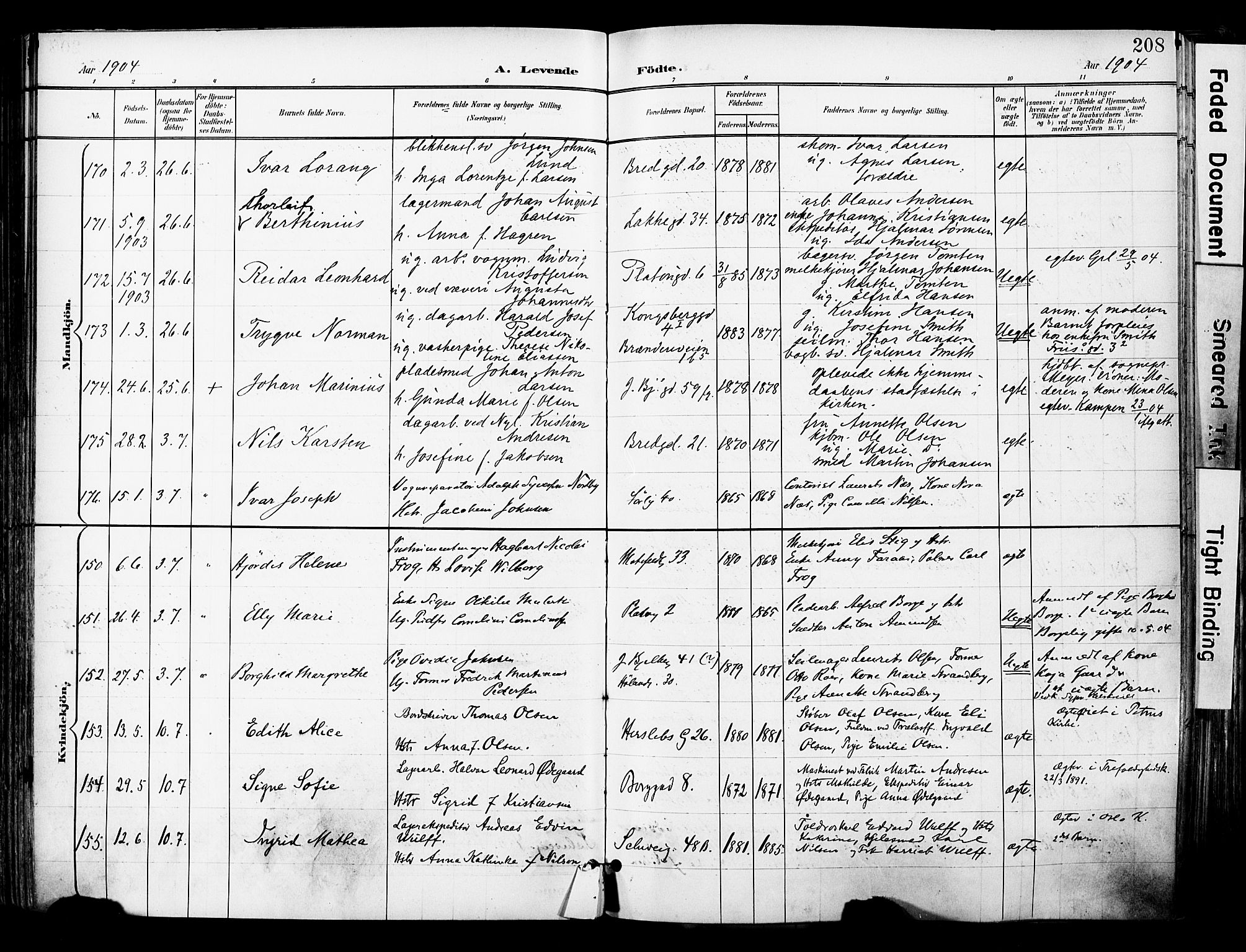 Grønland prestekontor Kirkebøker, SAO/A-10848/F/Fa/L0014: Parish register (official) no. 14, 1900-1911, p. 208