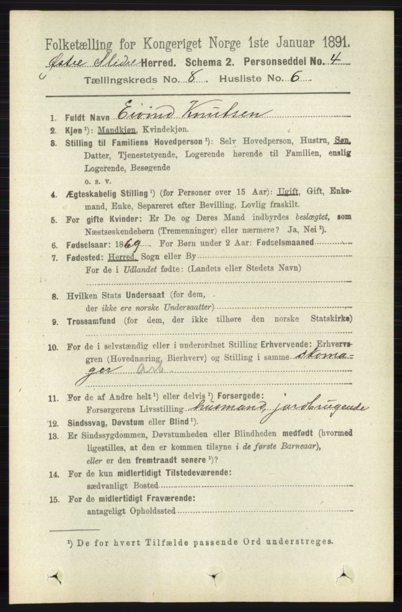 RA, 1891 census for 0544 Øystre Slidre, 1891, p. 2588