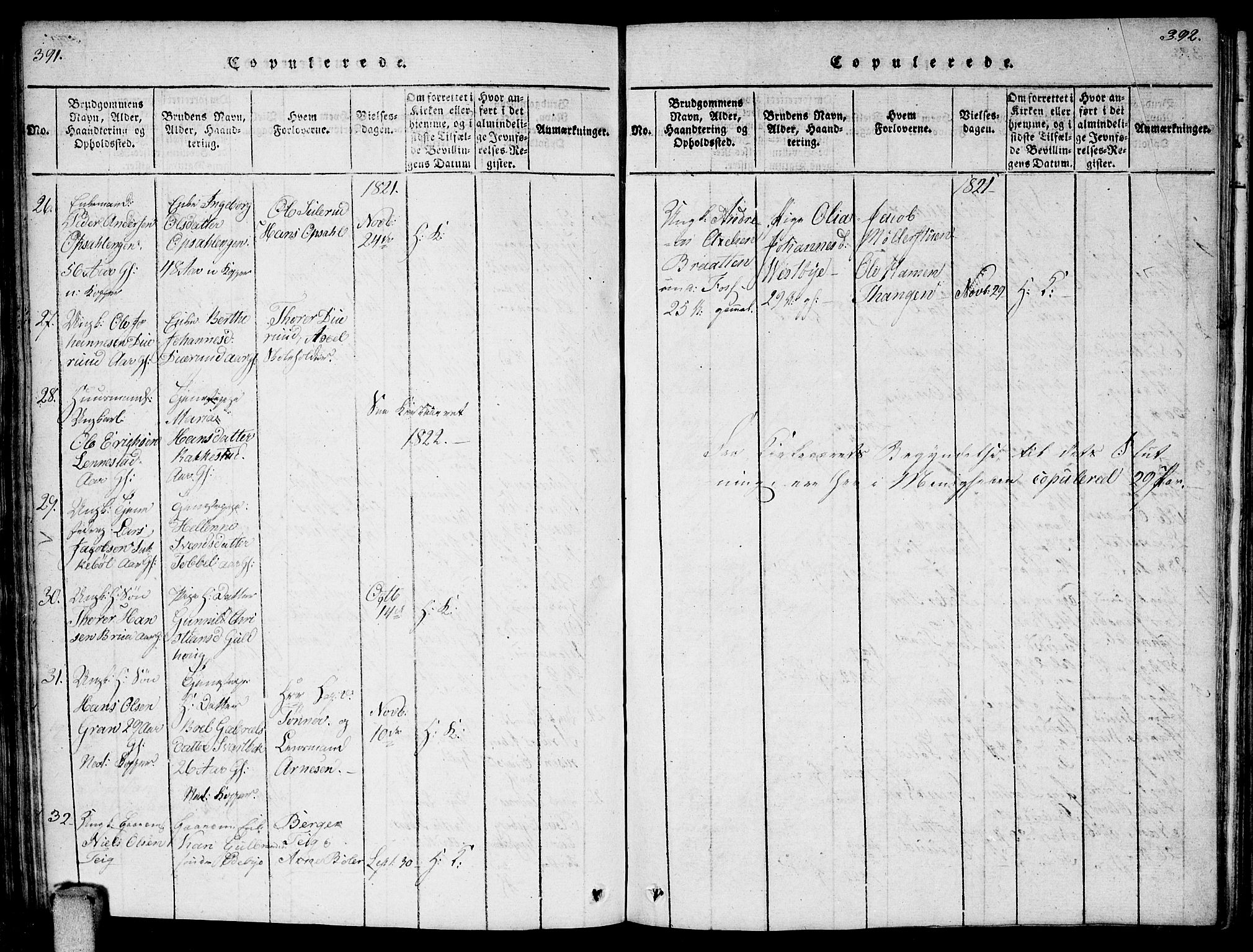 Enebakk prestekontor Kirkebøker, AV/SAO-A-10171c/F/Fa/L0006: Parish register (official) no. I 6, 1815-1832, p. 391-392