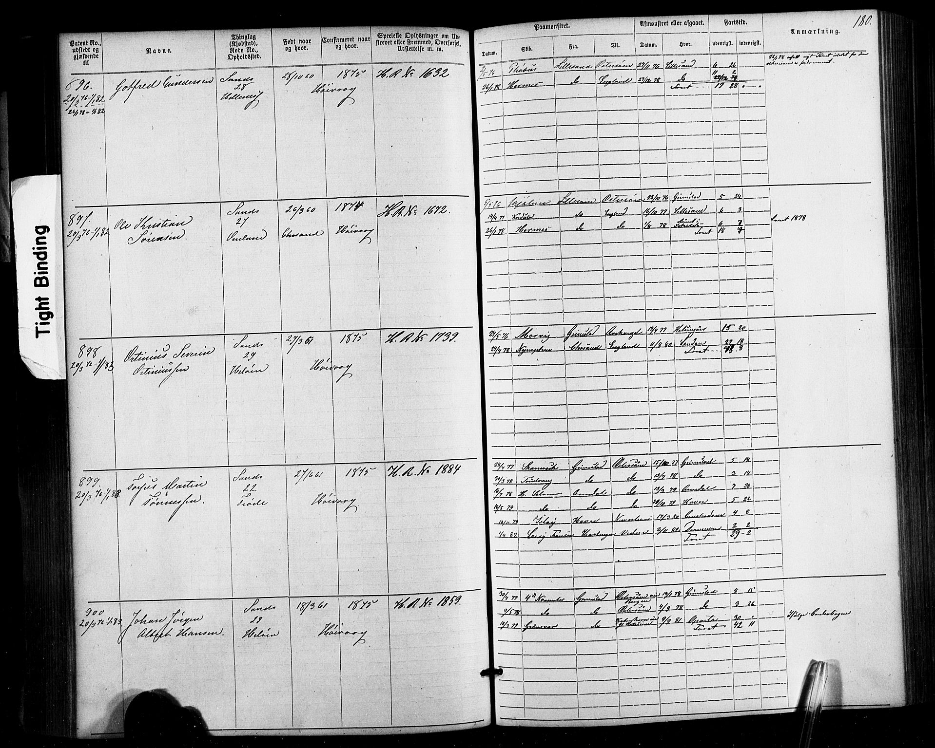 Lillesand mønstringskrets, SAK/2031-0014/F/Fa/L0002: Annotasjonsrulle nr 1-1910 med register, W-8, 1868-1891, p. 186