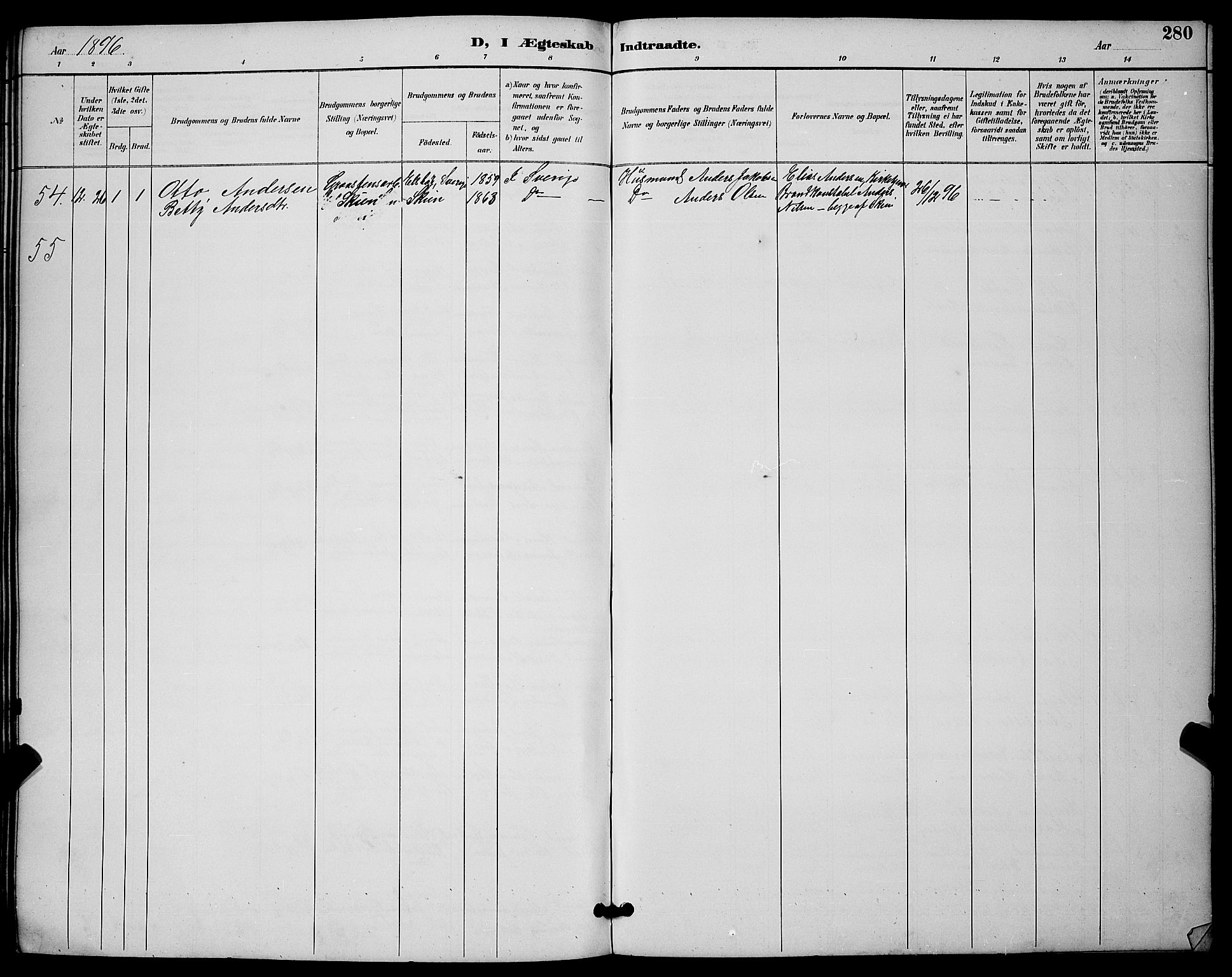 Skien kirkebøker, SAKO/A-302/G/Ga/L0007: Parish register (copy) no. 7, 1891-1900, p. 280