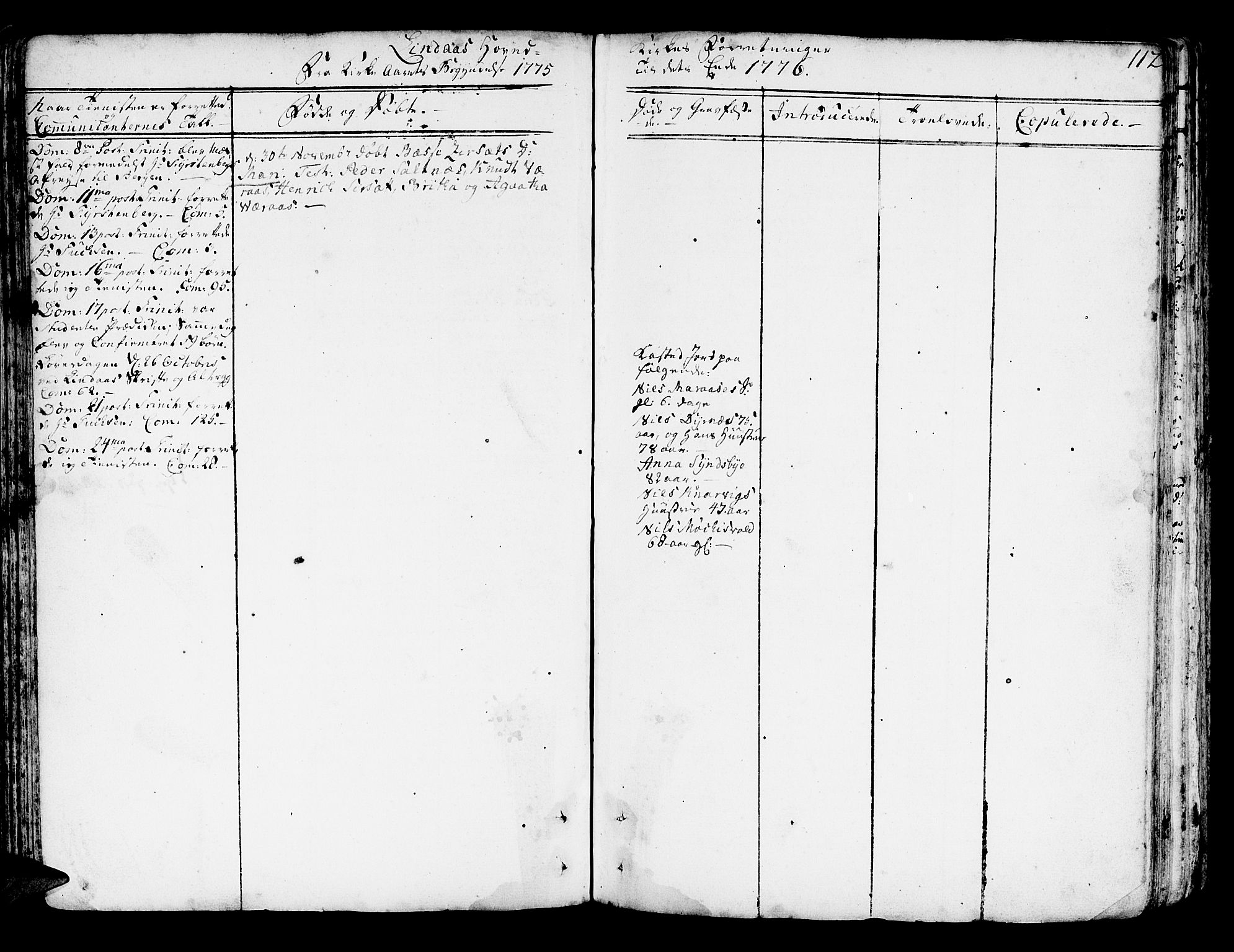Lindås Sokneprestembete, SAB/A-76701/H/Haa: Parish register (official) no. A 4, 1764-1791, p. 112