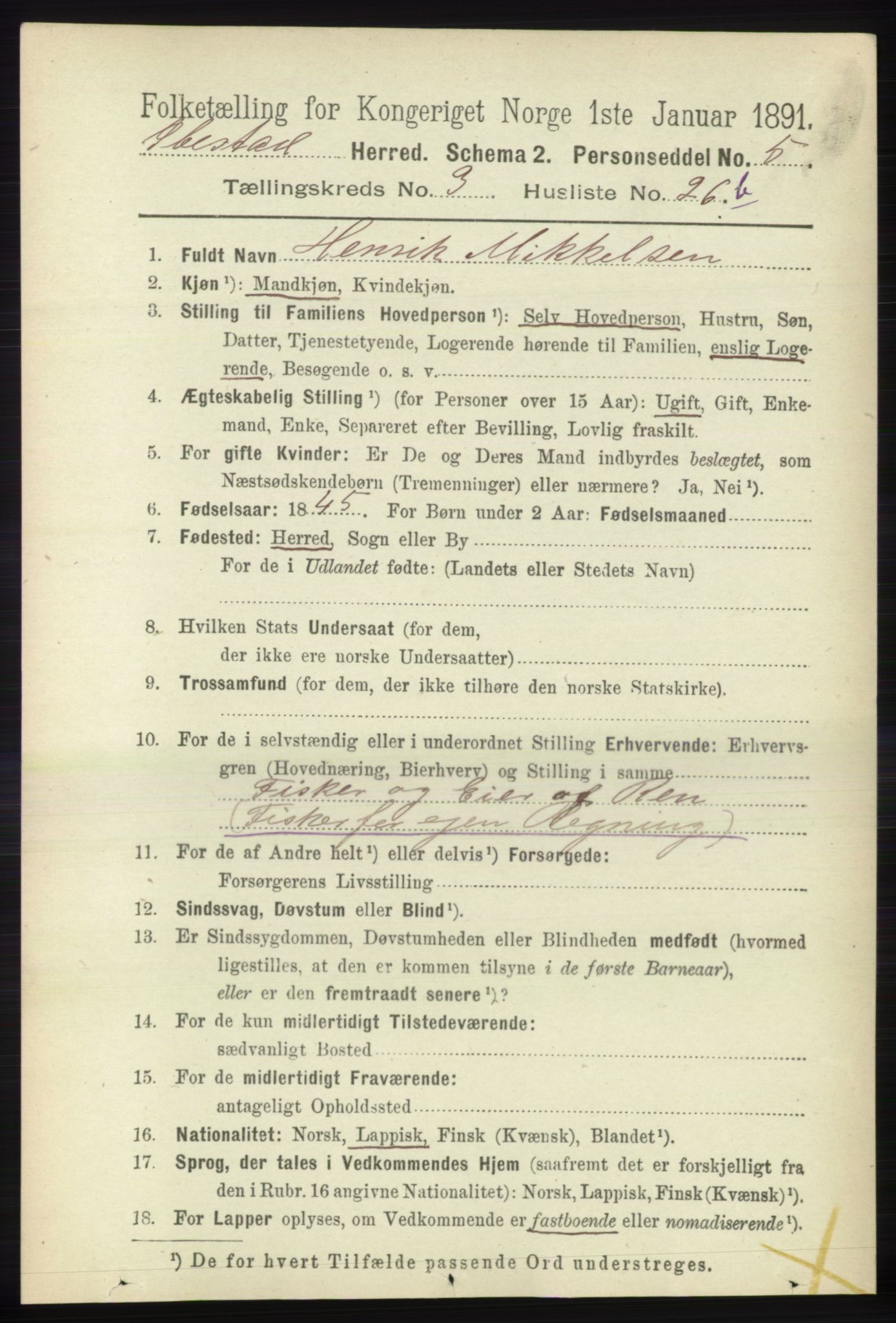 RA, 1891 census for 1917 Ibestad, 1891, p. 1926