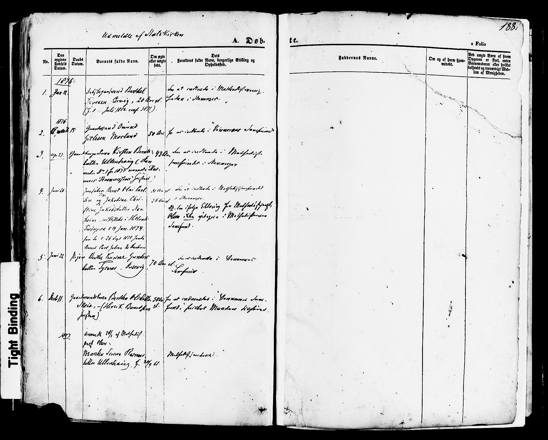 Hetland sokneprestkontor, SAST/A-101826/30/30BA/L0003: Parish register (official) no. A 3, 1862-1876, p. 188