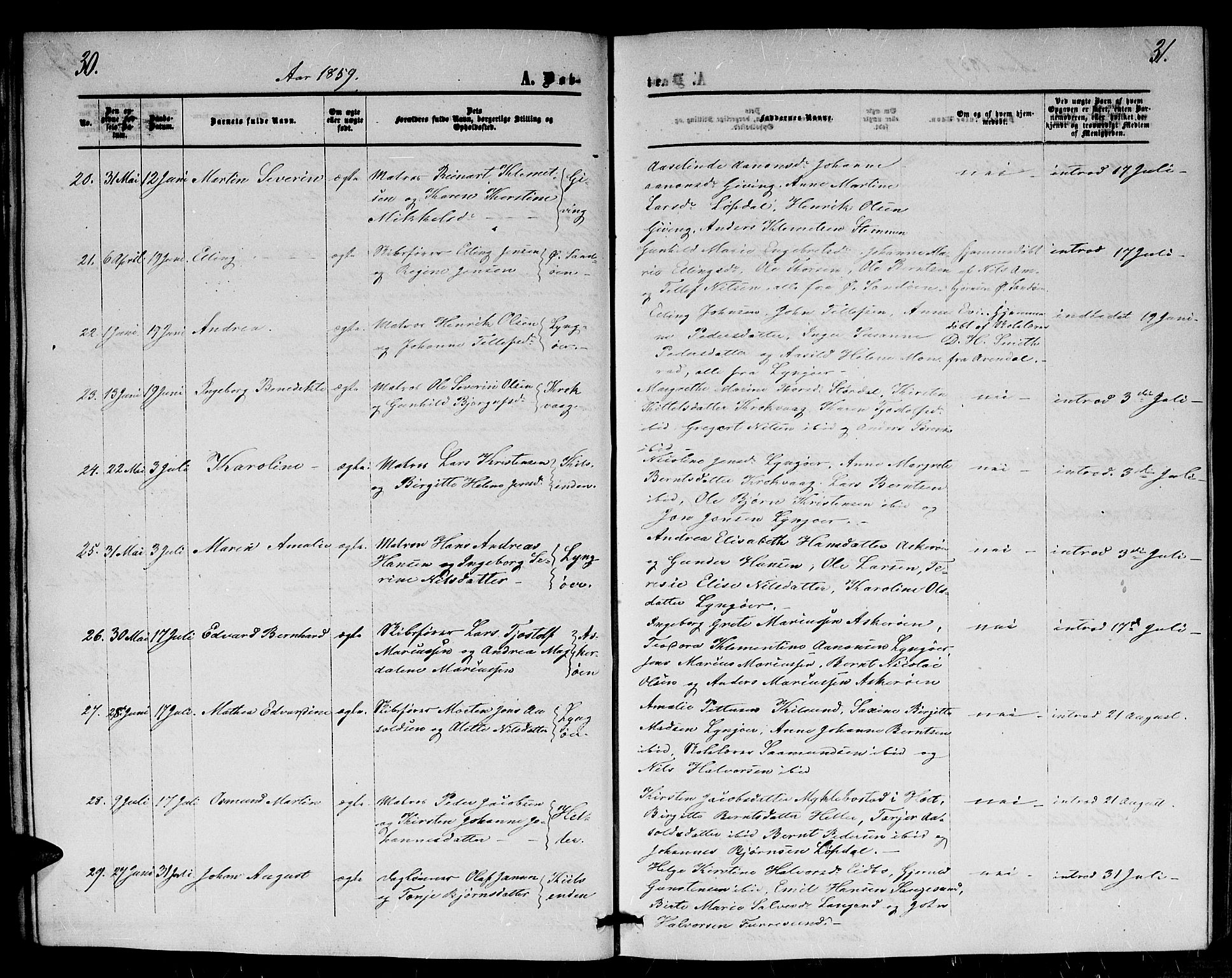 Dypvåg sokneprestkontor, AV/SAK-1111-0007/F/Fb/Fba/L0011: Parish register (copy) no. B 11, 1857-1872, p. 30-31