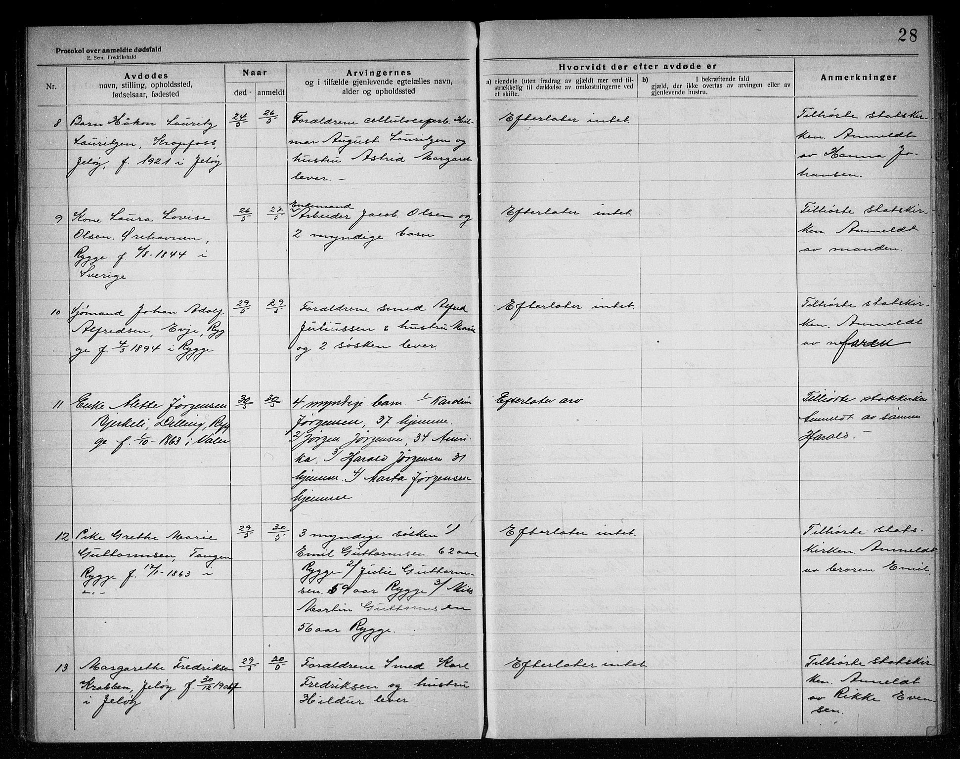 Rygge lensmannskontor, AV/SAO-A-10005/H/Ha/Haa/L0007: Dødsfallsprotokoll, 1920-1925, p. 28