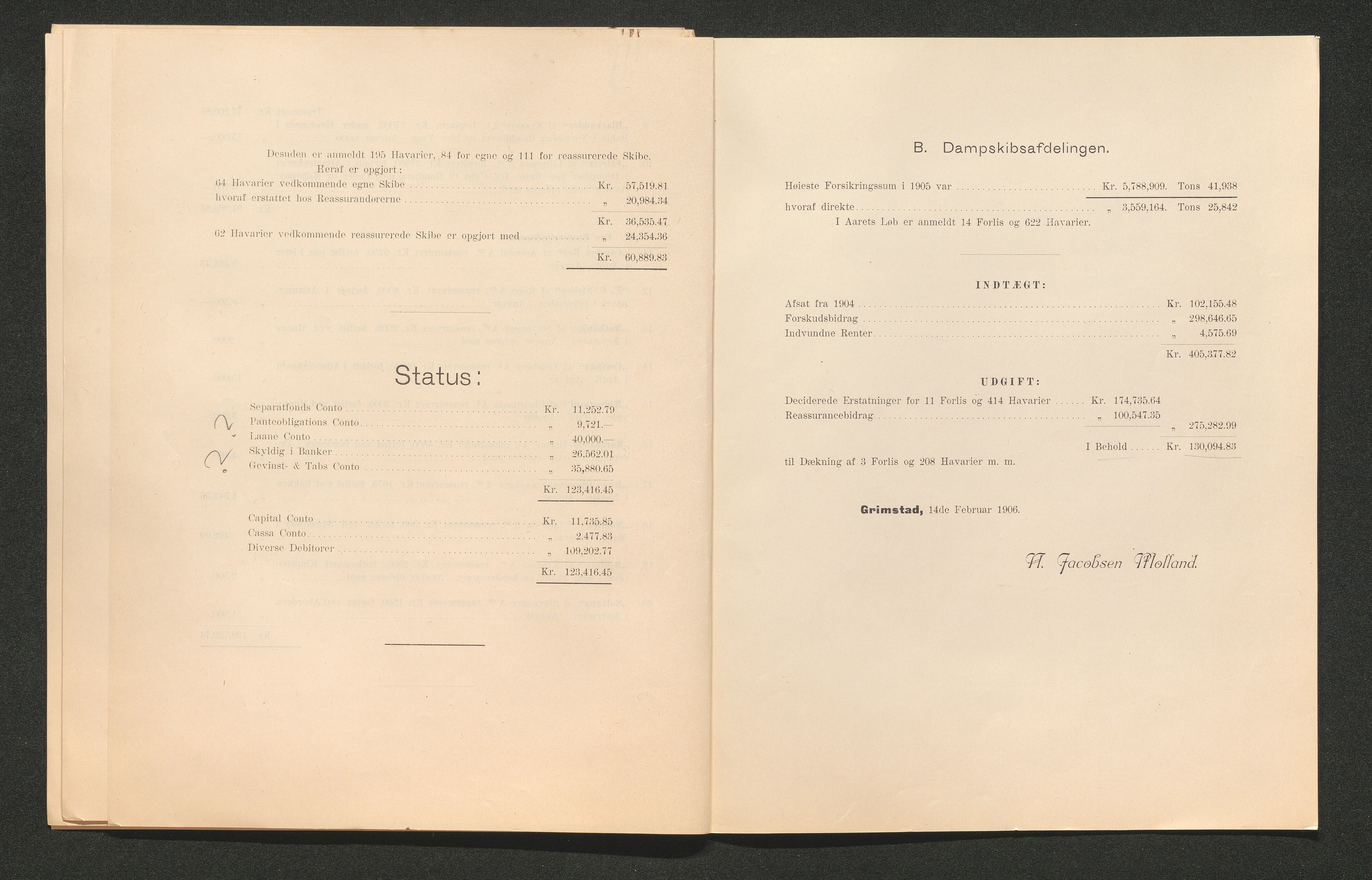 Agders Gjensidige Assuranceforening, AAKS/PA-1718/05/L0003: Regnskap, seilavdeling, pakkesak, 1890-1912