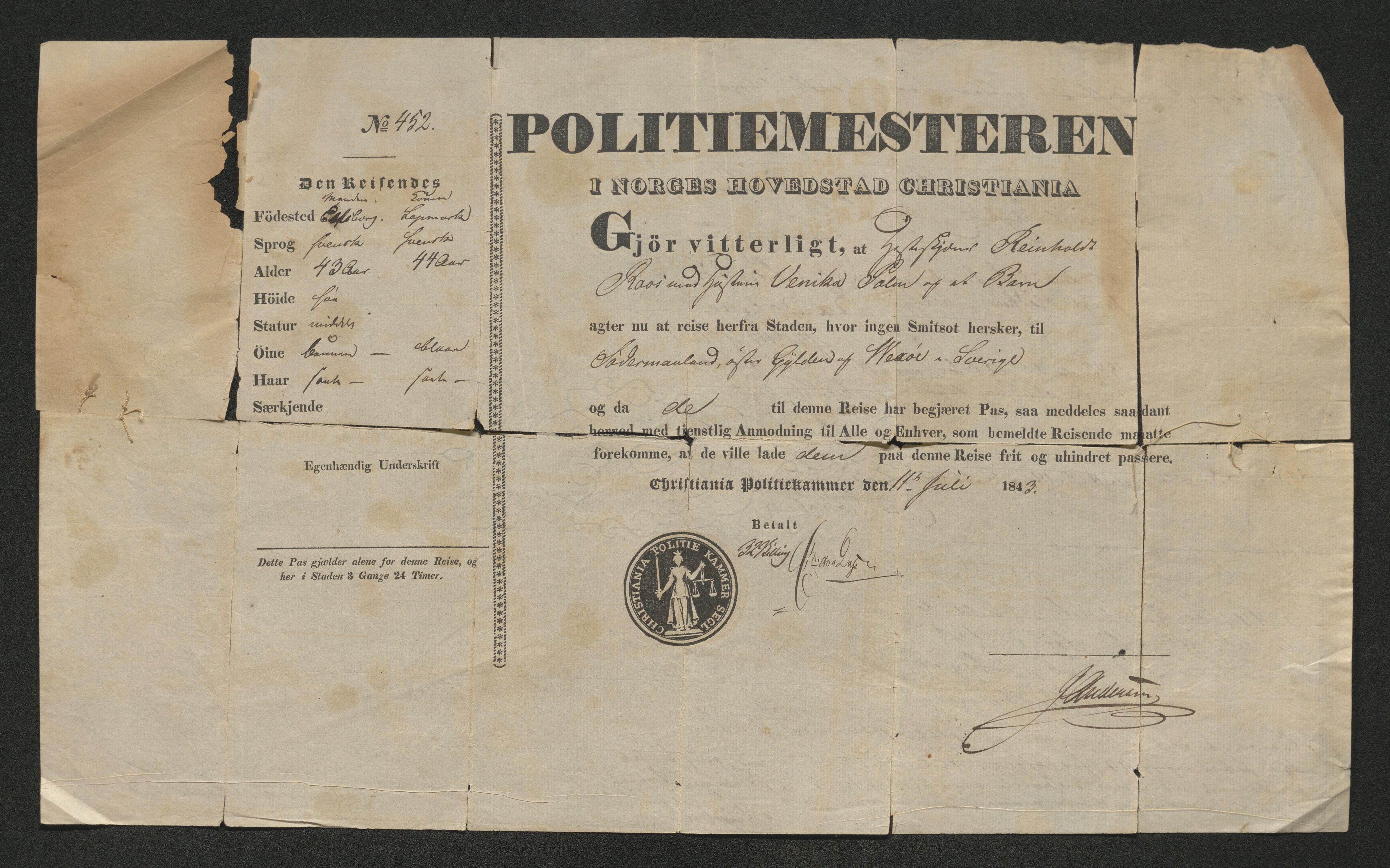 Drammen politikammer, SAKO/A-623/I/Ia/Iab/L0007: Innleverte pass, 1843-1844, p. 345