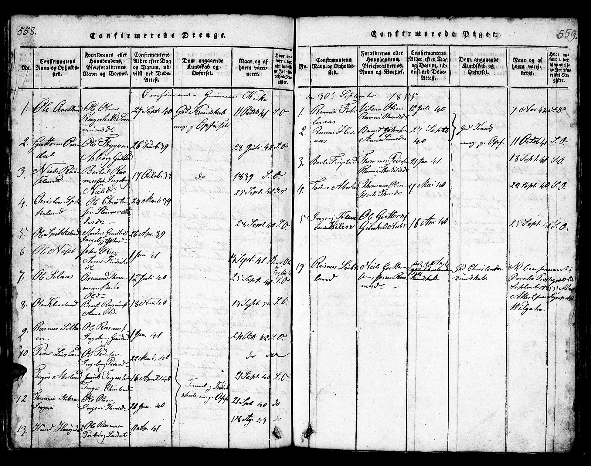 Bjelland sokneprestkontor, SAK/1111-0005/F/Fb/Fbb/L0003: Parish register (copy) no. B 3, 1816-1868, p. 558-559