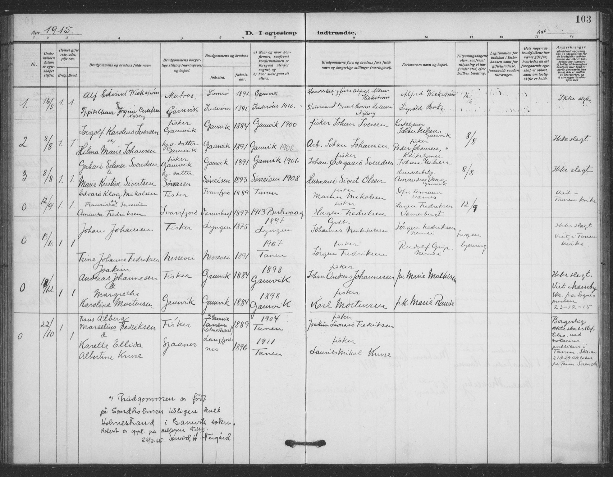 Tana sokneprestkontor, SATØ/S-1334/H/Ha/L0008kirke: Parish register (official) no. 8, 1908-1920, p. 103
